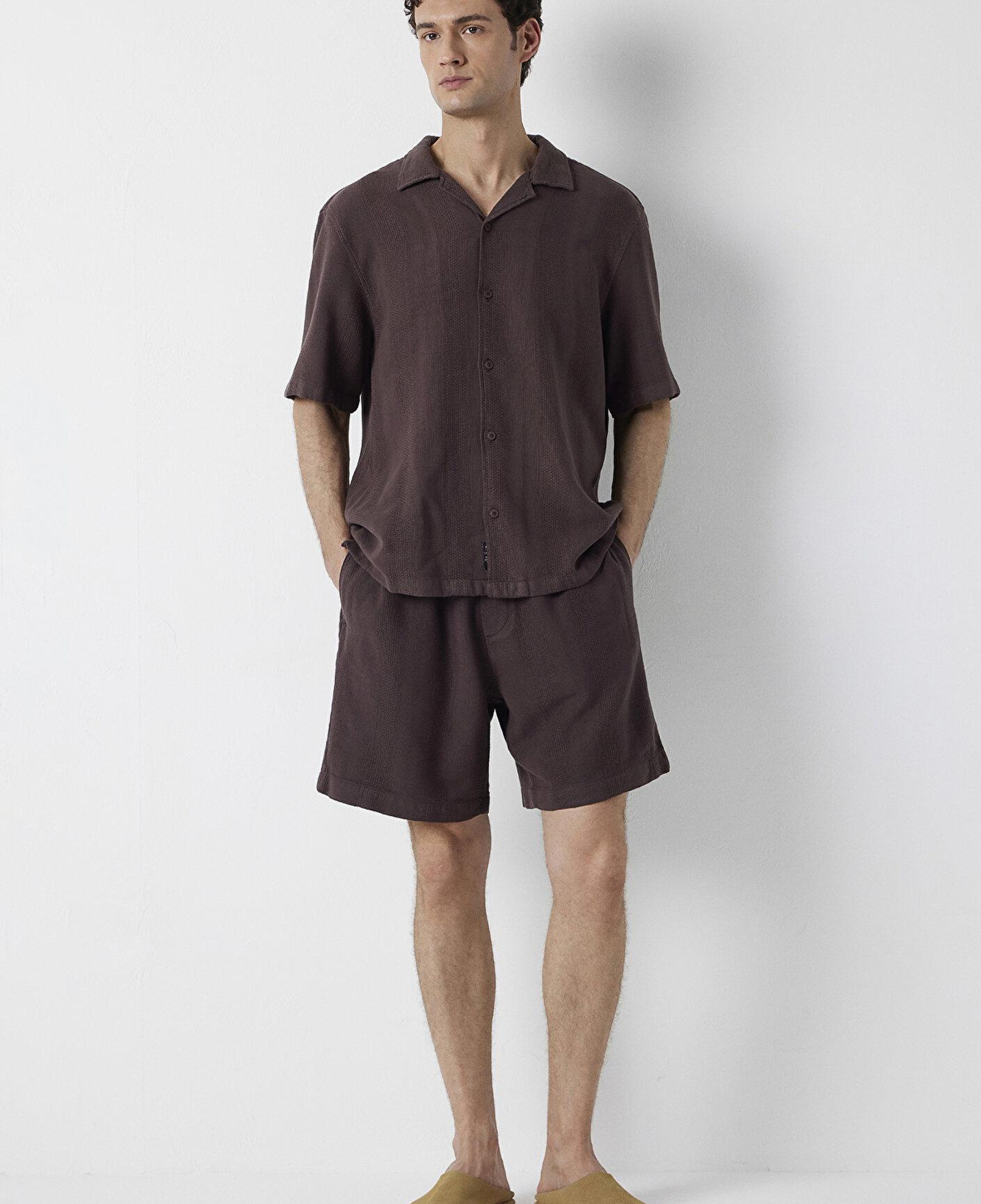 Mavi Kahverengi Kısa Kollu Gömlek Loose Fit / Bol Rahat Kesim 0211972-88083