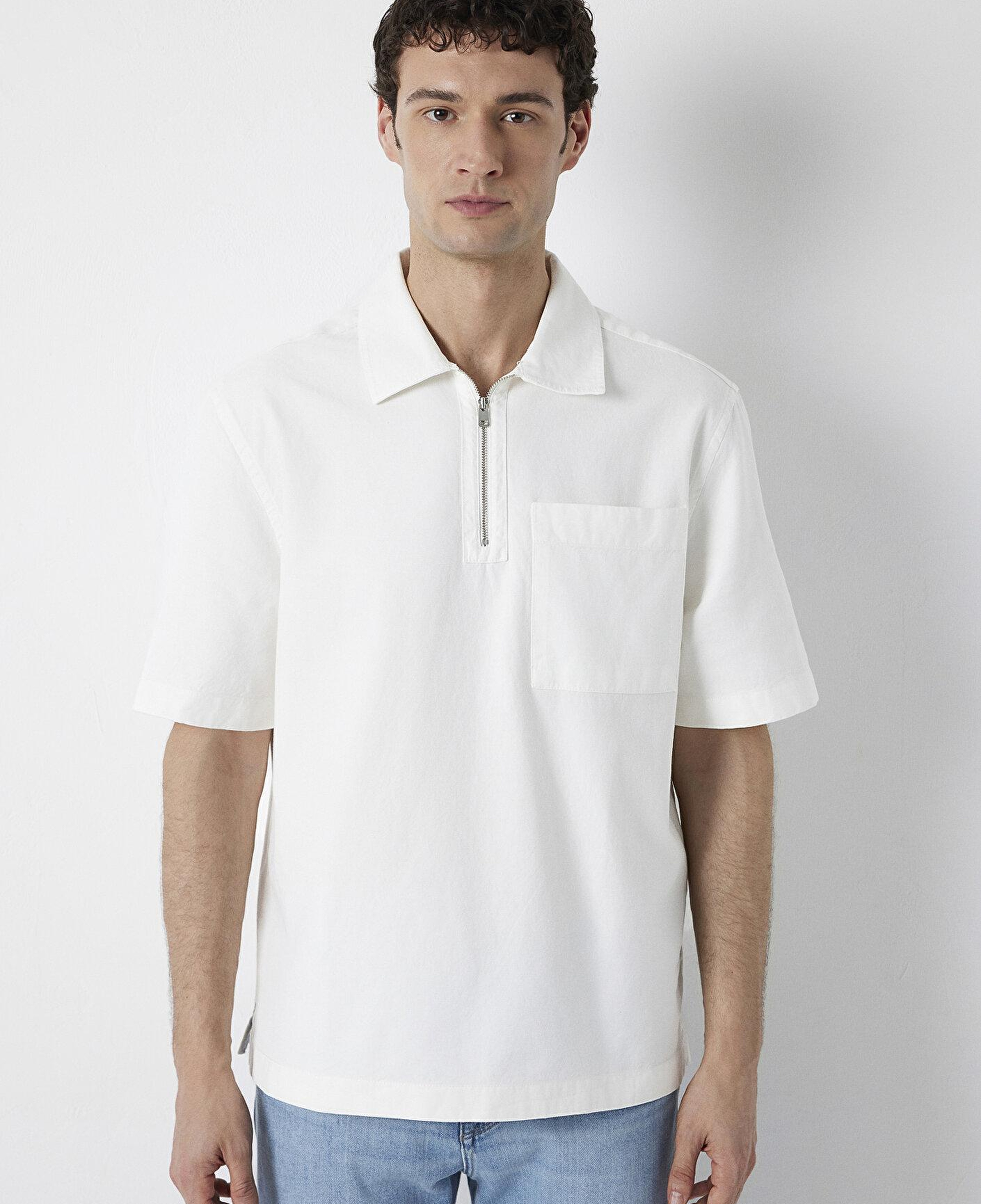Mavi Ekru Polo Yaka Tişört Loose Fit / Bol Rahat Kesim 0211978-70057