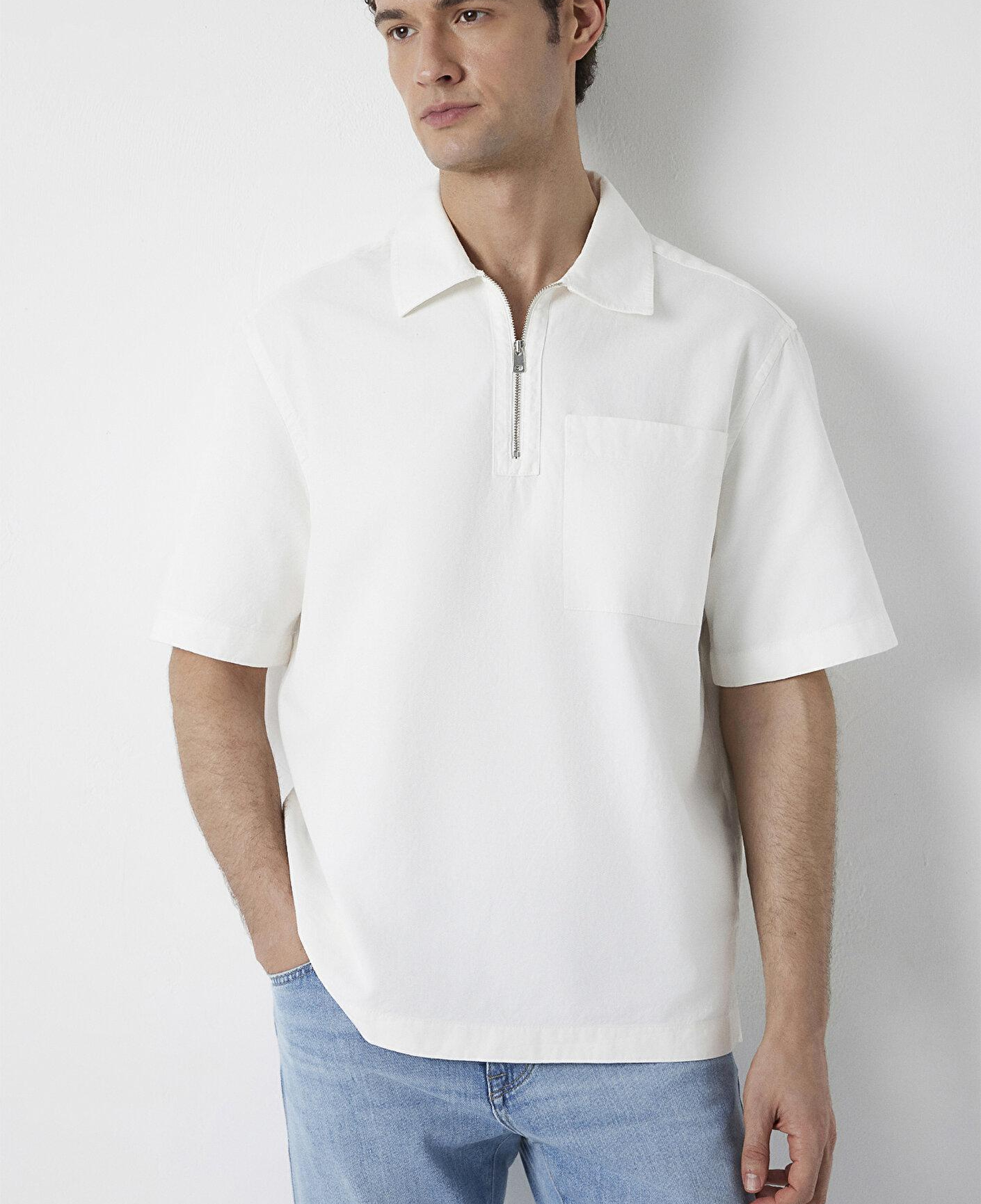 Mavi Ekru Polo Yaka Tişört Loose Fit / Bol Rahat Kesim 0211978-70057