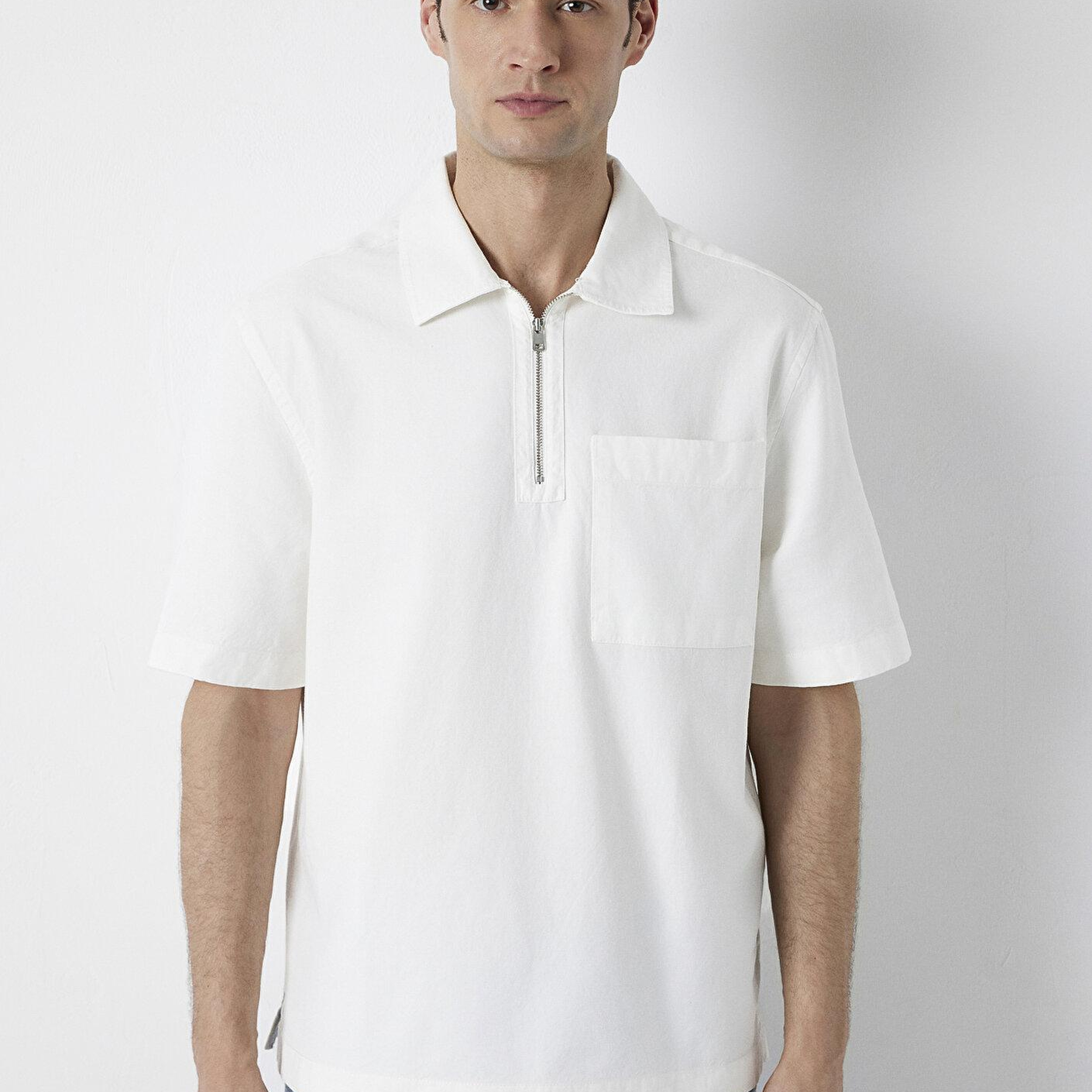 Mavi Ekru Polo Yaka Tişört Loose Fit / Bol Rahat Kesim 0211978-70057