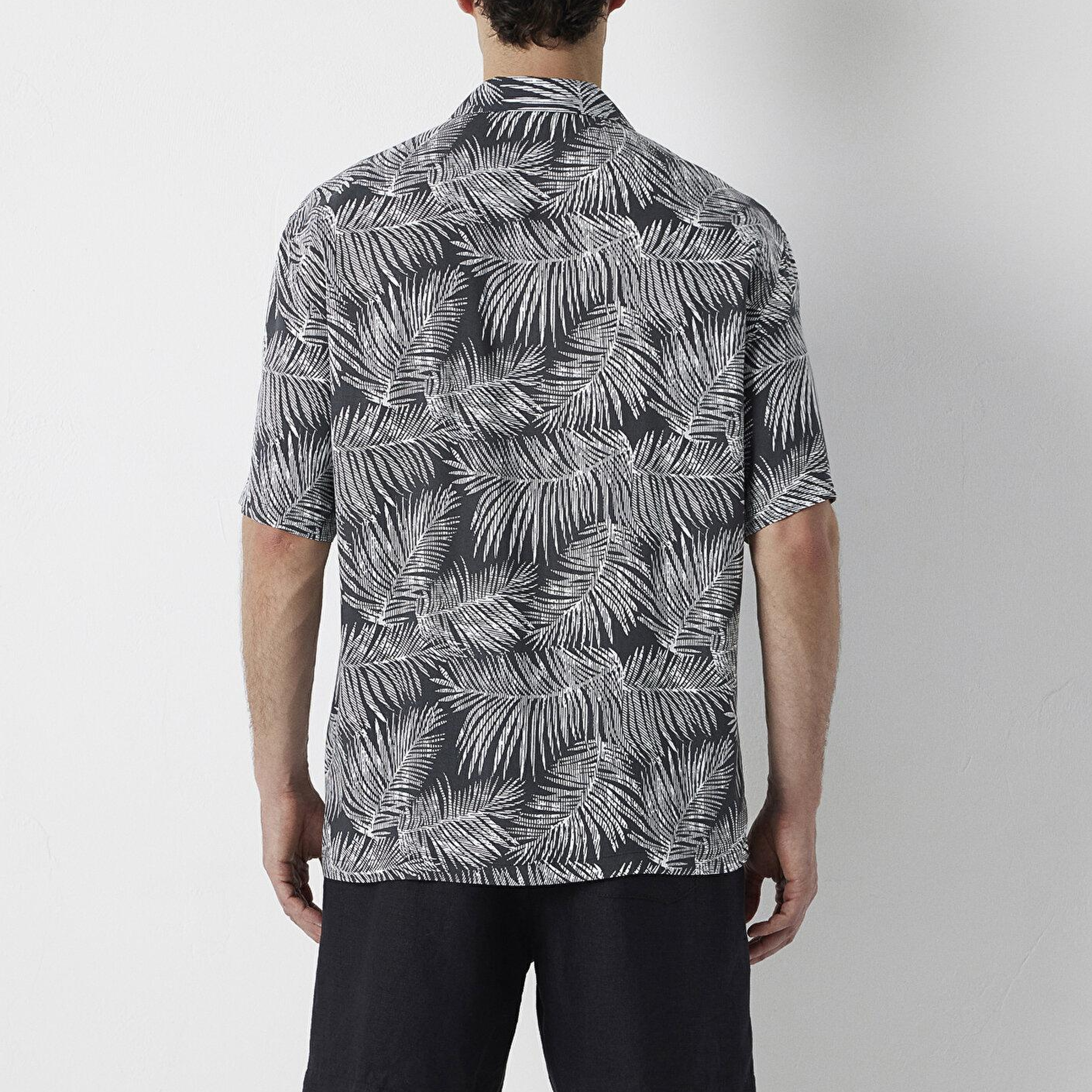 Mavi Baskılı Antrasit Gömlek Loose Fit / Bol Rahat Kesim 0212005-91560
