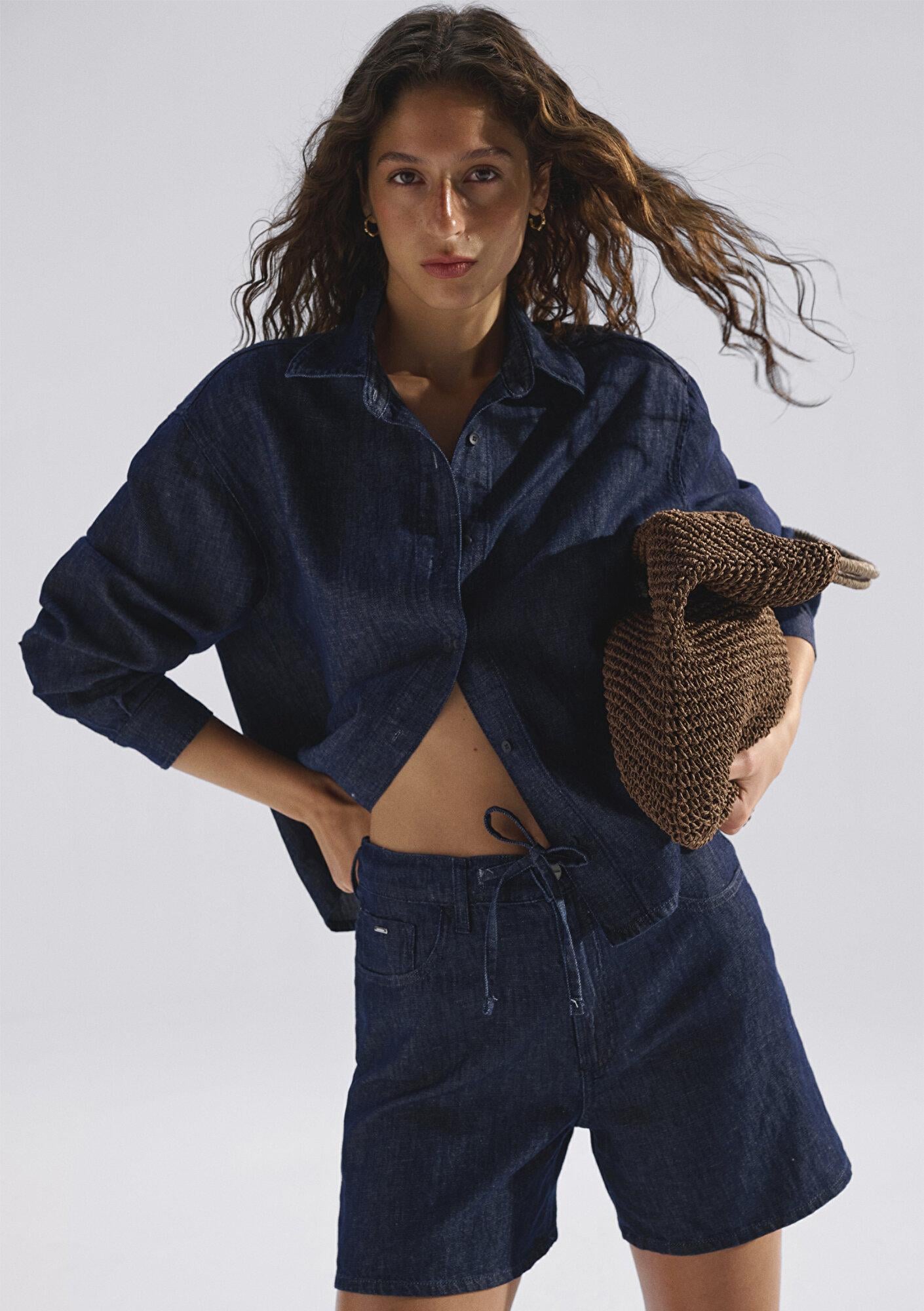 Mavi LEILA SHORT Mavi Edition Keten Karışımlı Rinse Jean Şort 1421136-A4228