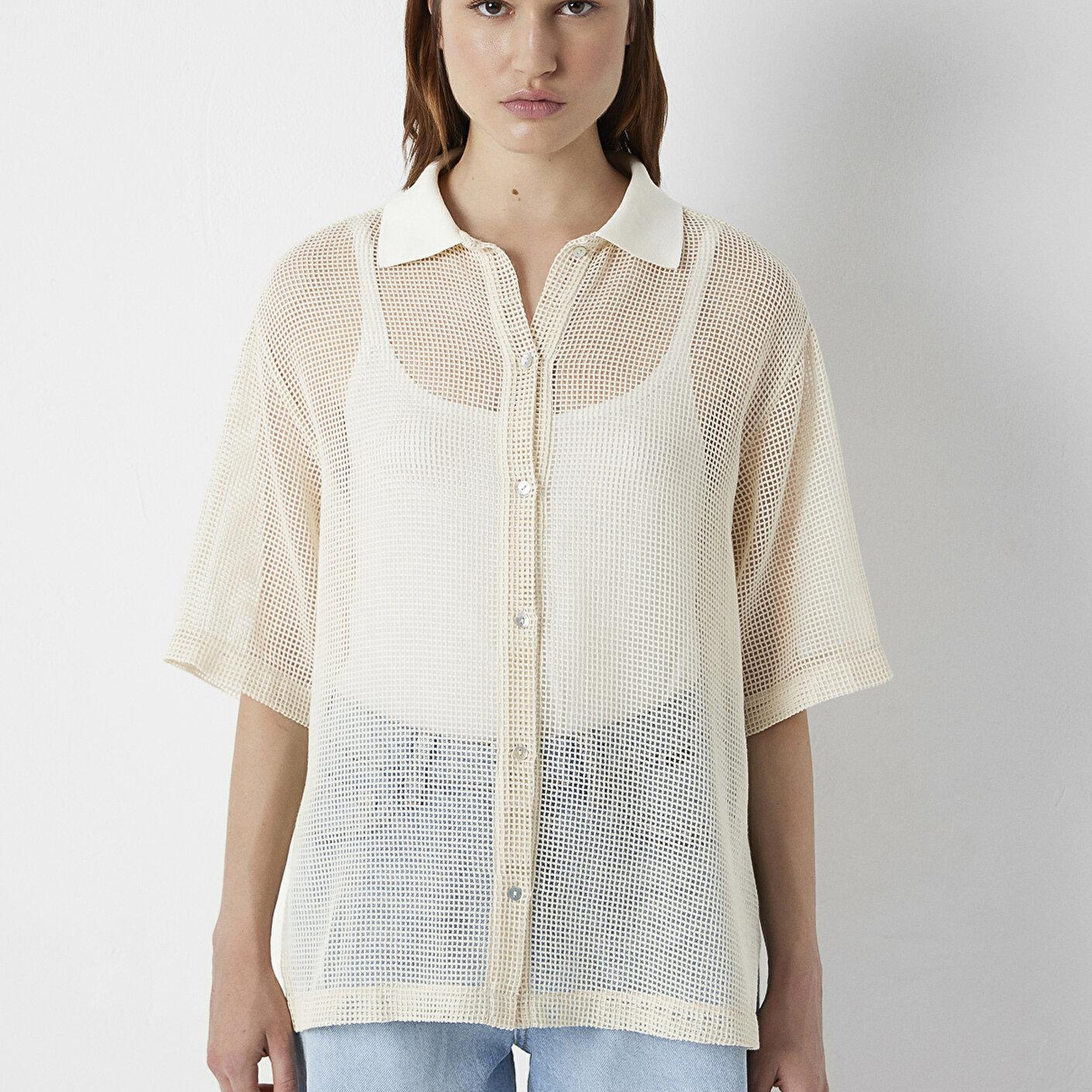 Mavi Bej Tişört Loose Fit / Bol Rahat Kesim 1614246-70072