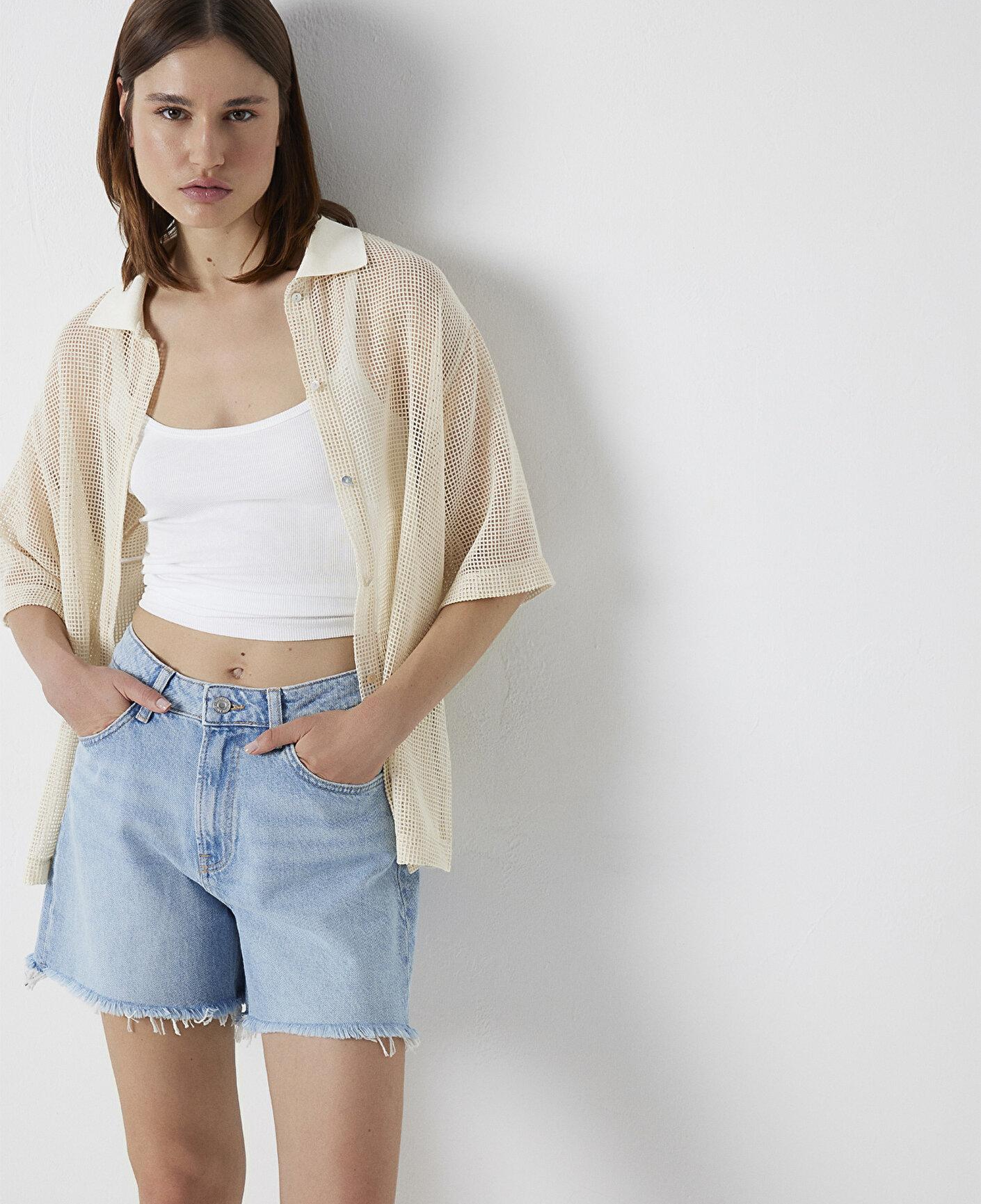 Mavi Bej Tişört Loose Fit / Bol Rahat Kesim 1614246-70072