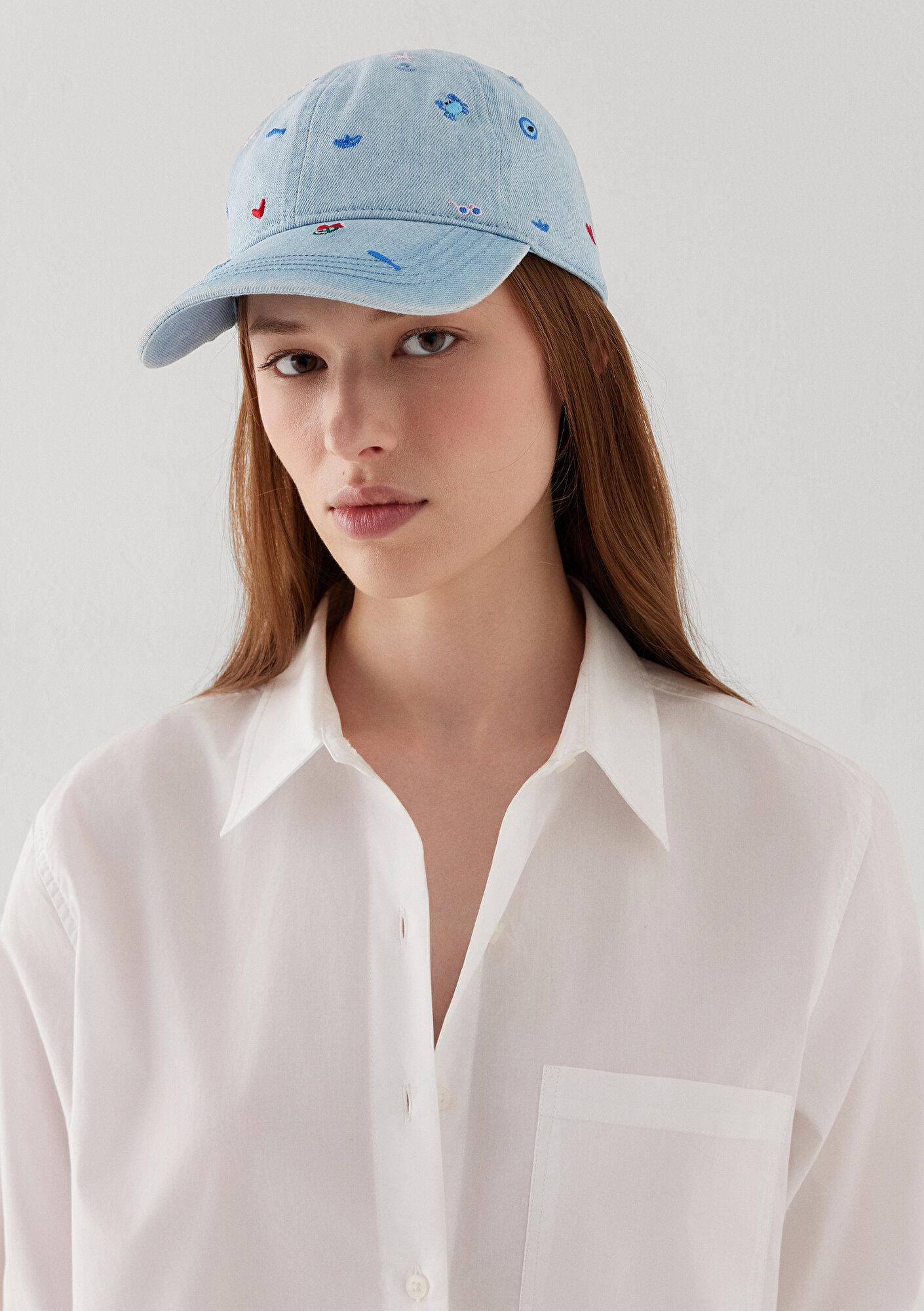 Mavi Nakış Detaylı Denim Şapka 1914042-33404