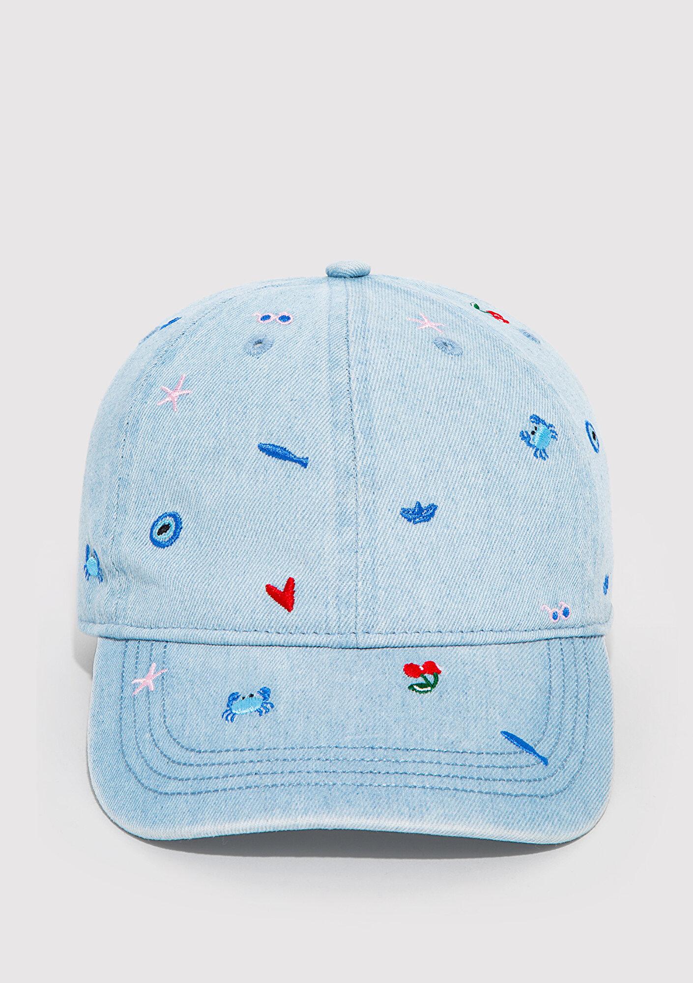 Mavi Nakış Detaylı Denim Şapka 1914042-33404