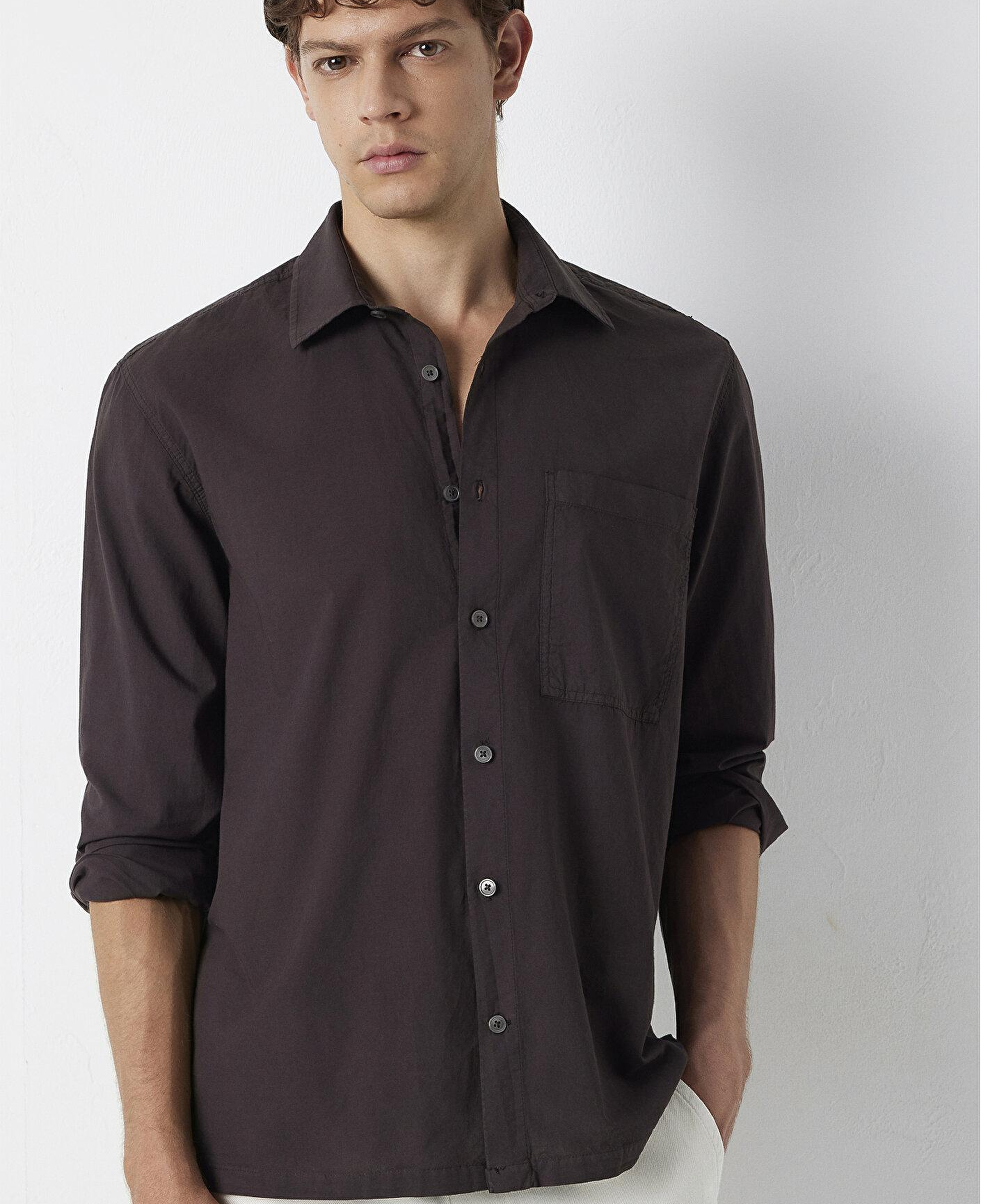 Mavi M Nakış DetaylıKahverengi Gömlek Loose Fit / Bol Rahat Kesim 0212140-70220
