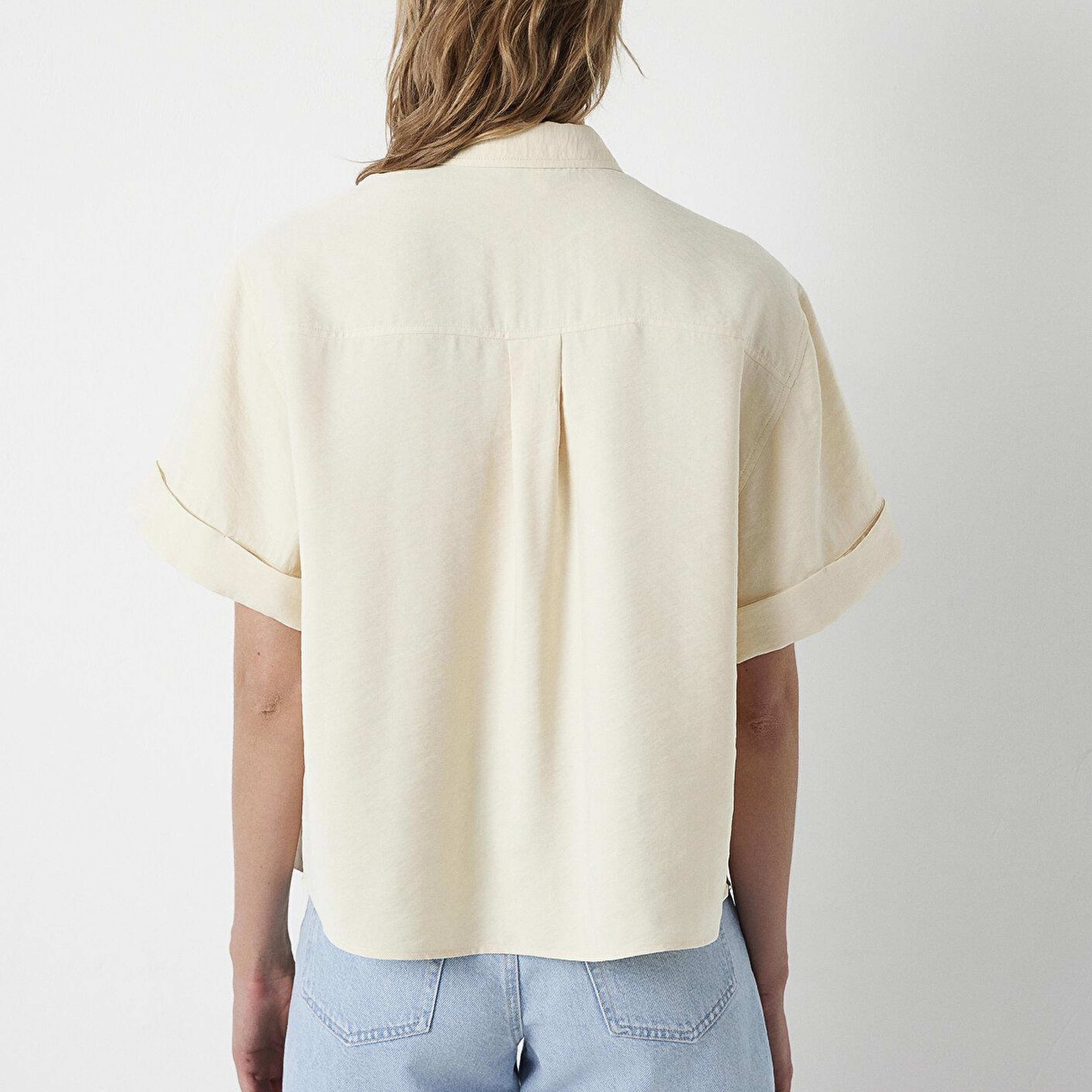 Mavi Modal (Tencel™) Karışımlı Ekru Gömlek Oversize / Geniş Kesim 1211488-70067