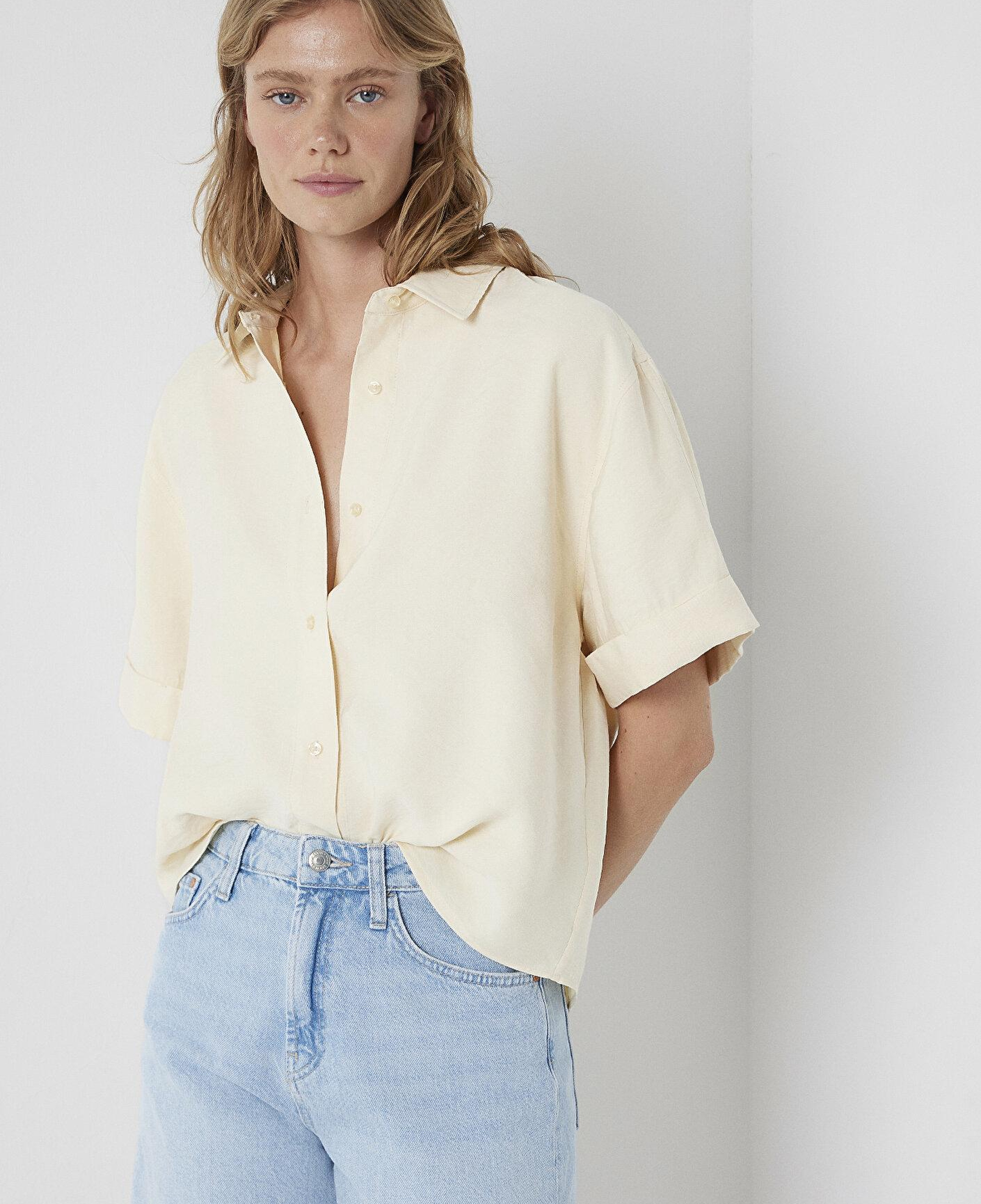 Mavi Modal (Tencel™) Karışımlı Ekru Gömlek Oversize / Geniş Kesim 1211488-70067