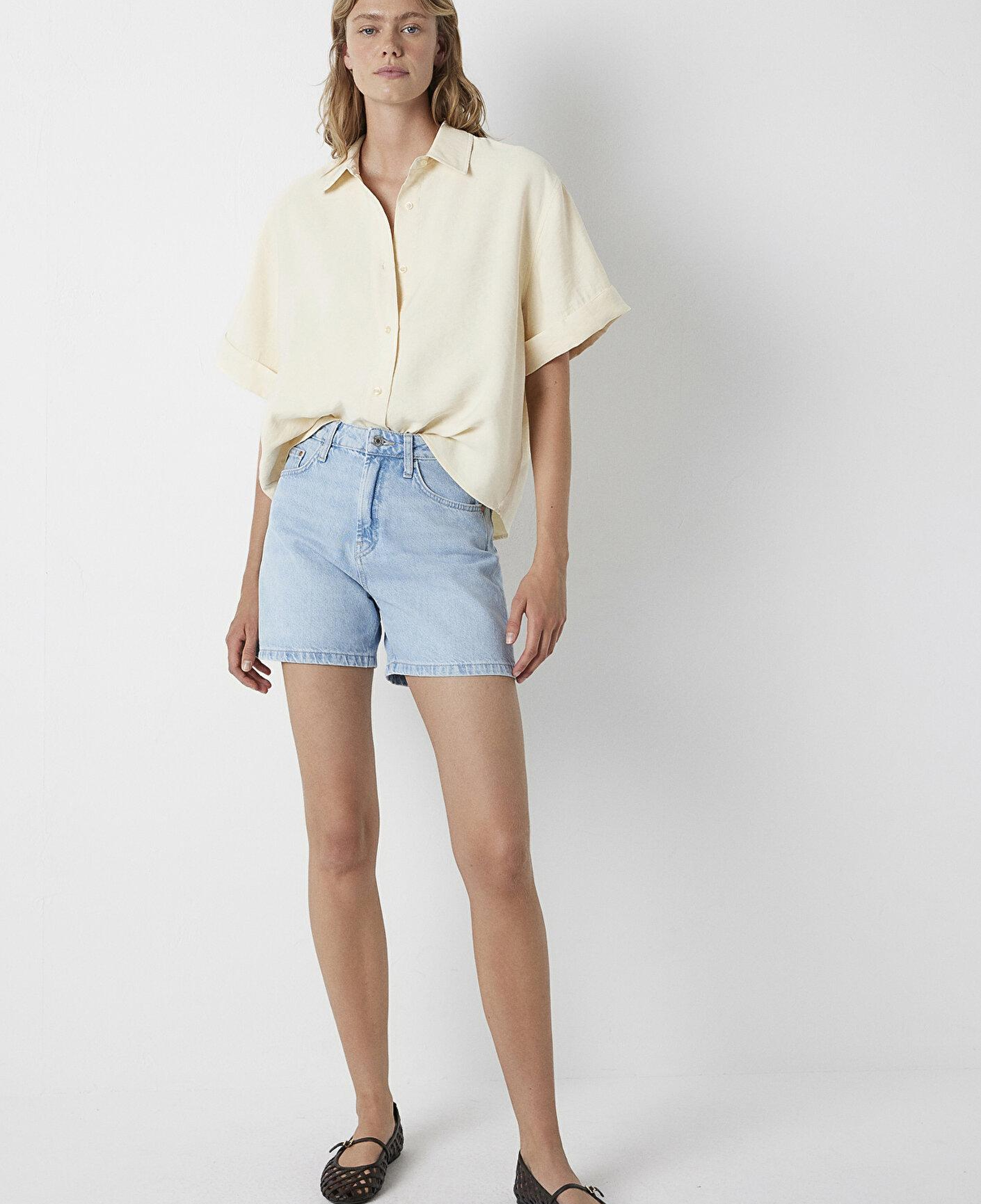 Mavi Modal (Tencel™) Karışımlı Ekru Gömlek Oversize / Geniş Kesim 1211488-70067
