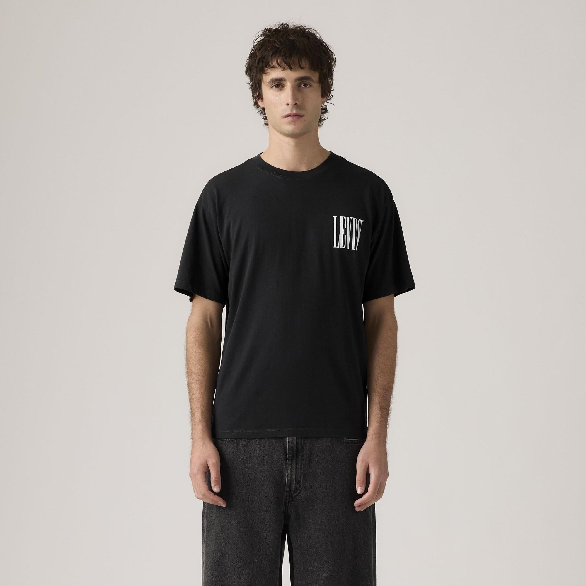 Vintage Fit Baskılı Oversize Siyah Tişört