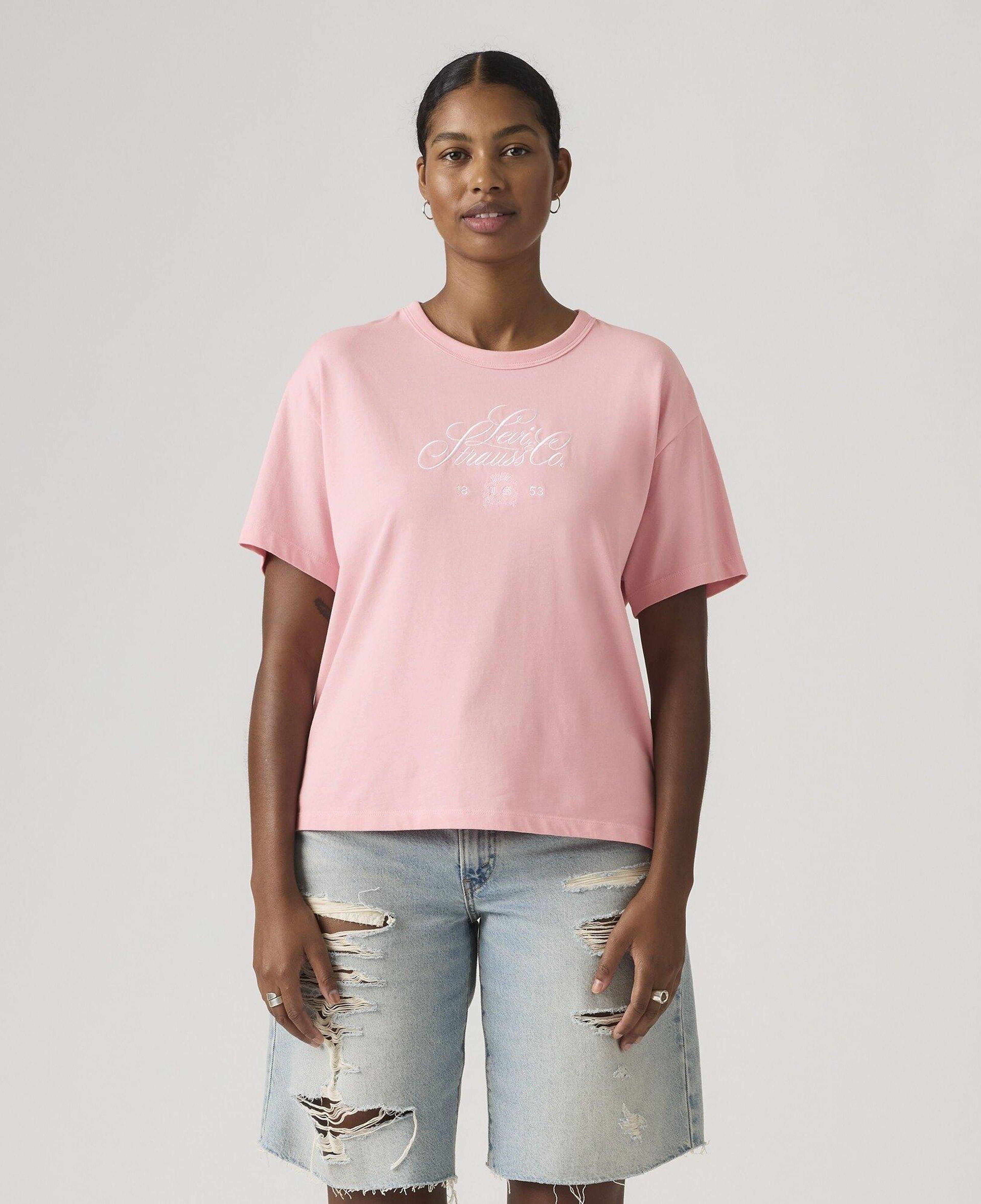 Vintage Baskılı Oversize Pembe Tişört