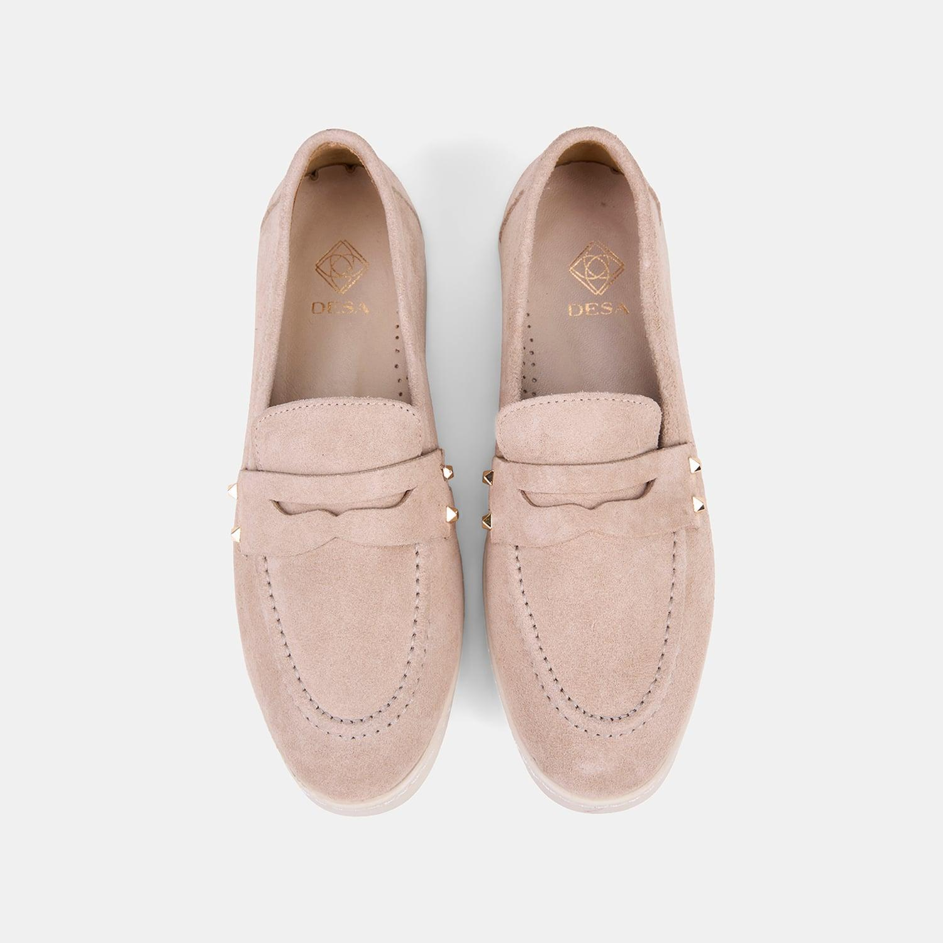 Kadın Bej Zımba Detaylı Süet Loafer