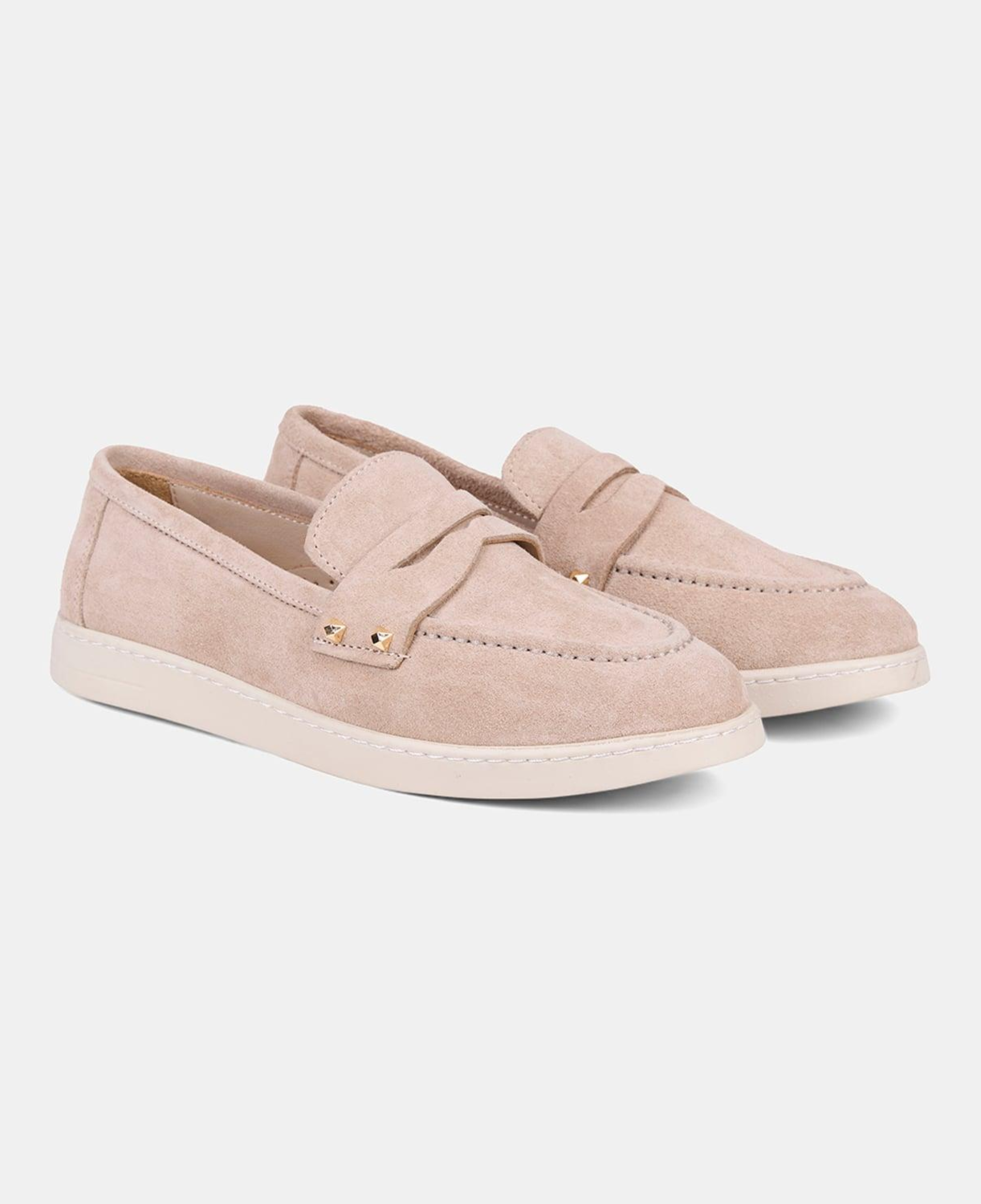 Kadın Bej Zımba Detaylı Süet Loafer