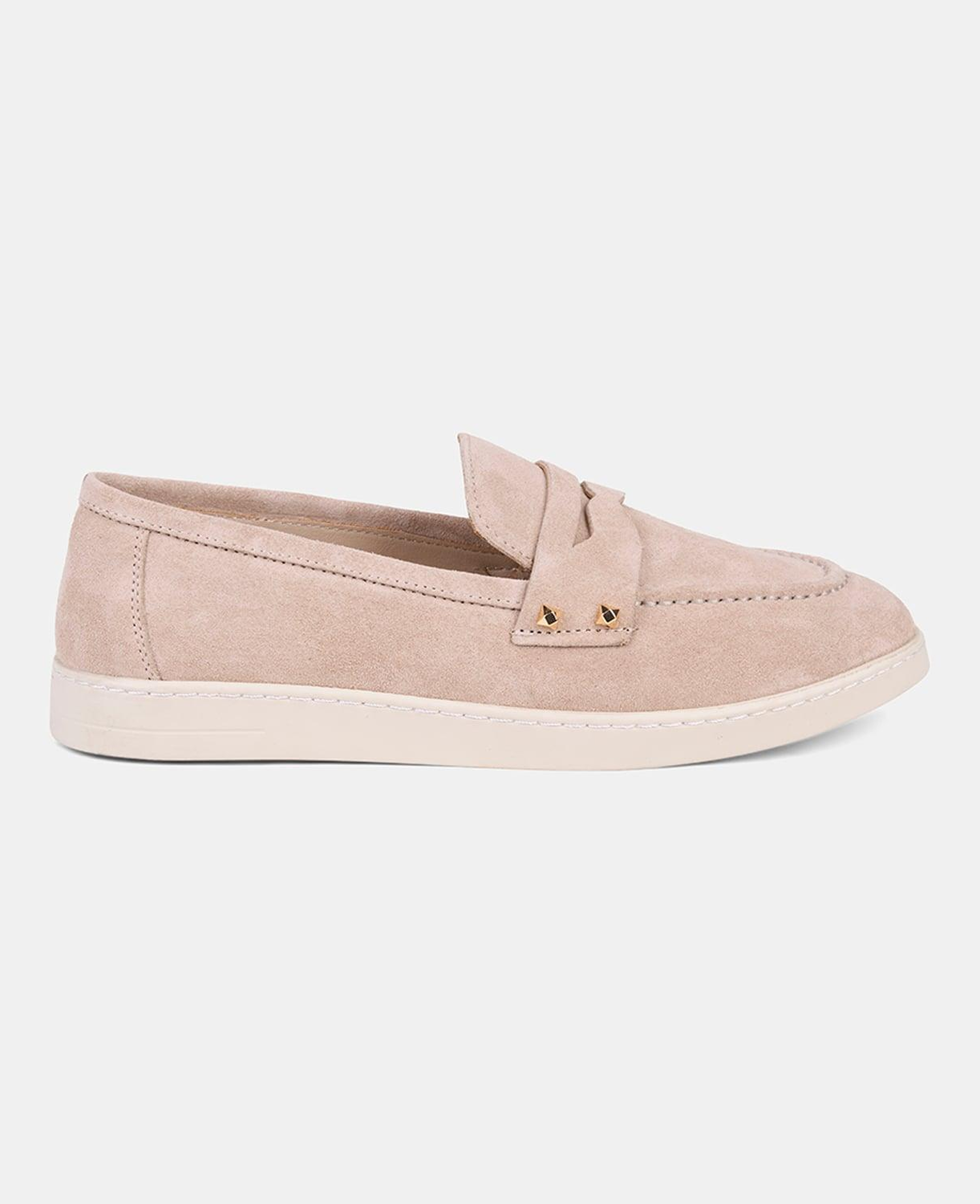 Kadın Bej Zımba Detaylı Süet Loafer