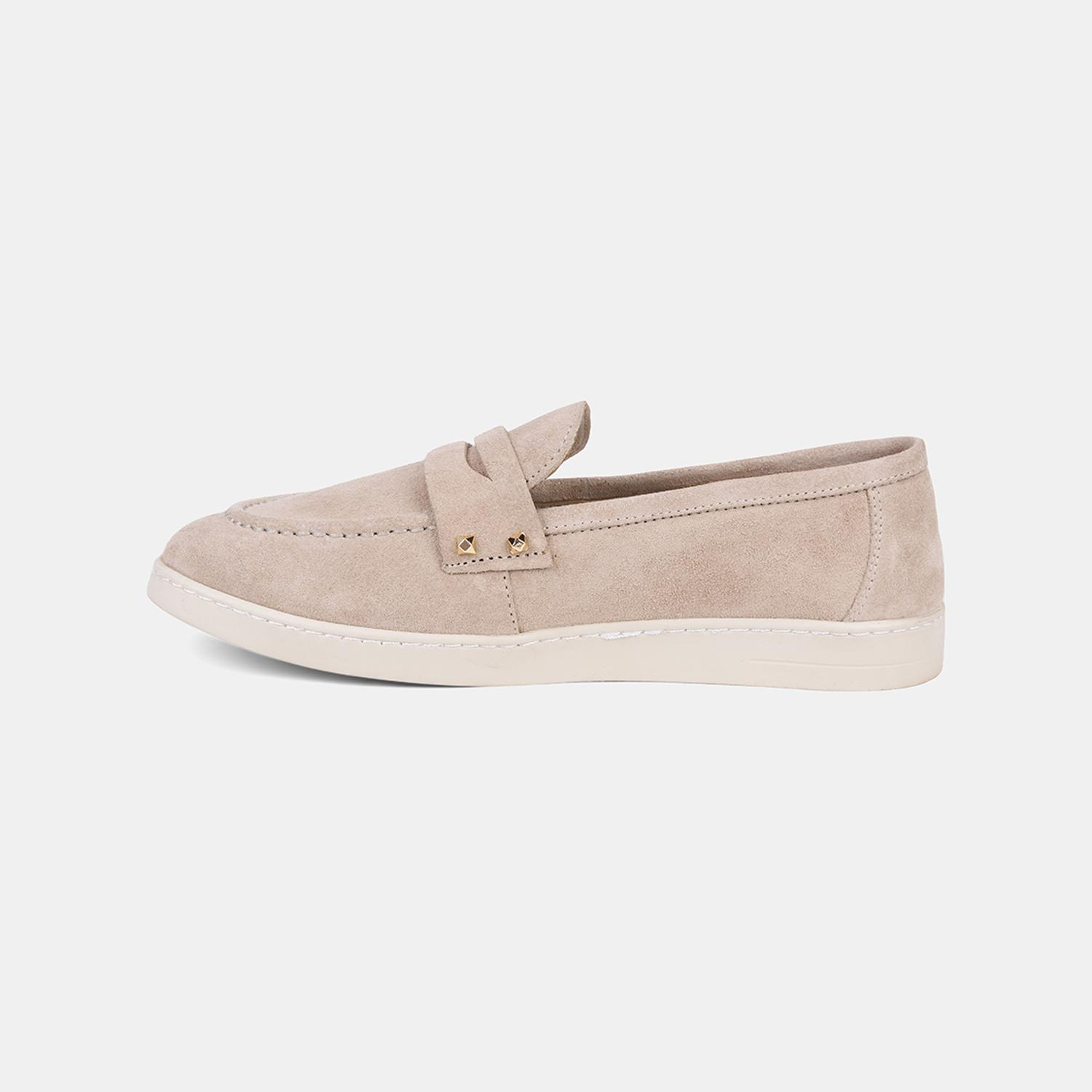 Kadın Bej Zımba Detaylı Süet Loafer