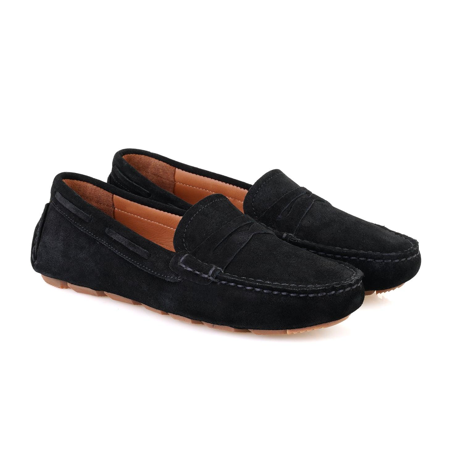 Siyah Kadın Süet Deri Loafer