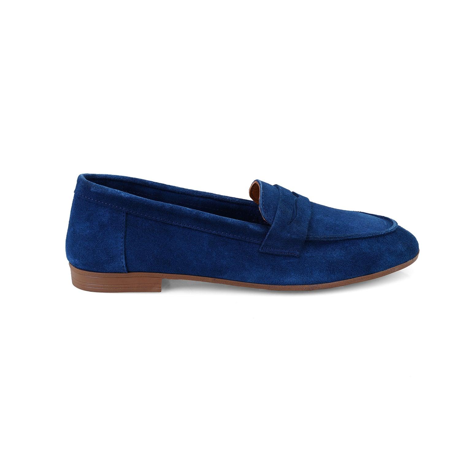 Kadın Mavi Süet Deri Loafer