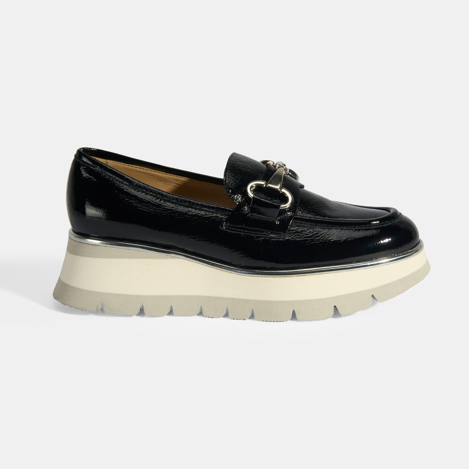 Luca Grossi Kadın Siyah Kalın Topuklu Slip-On Rugan Loafer
