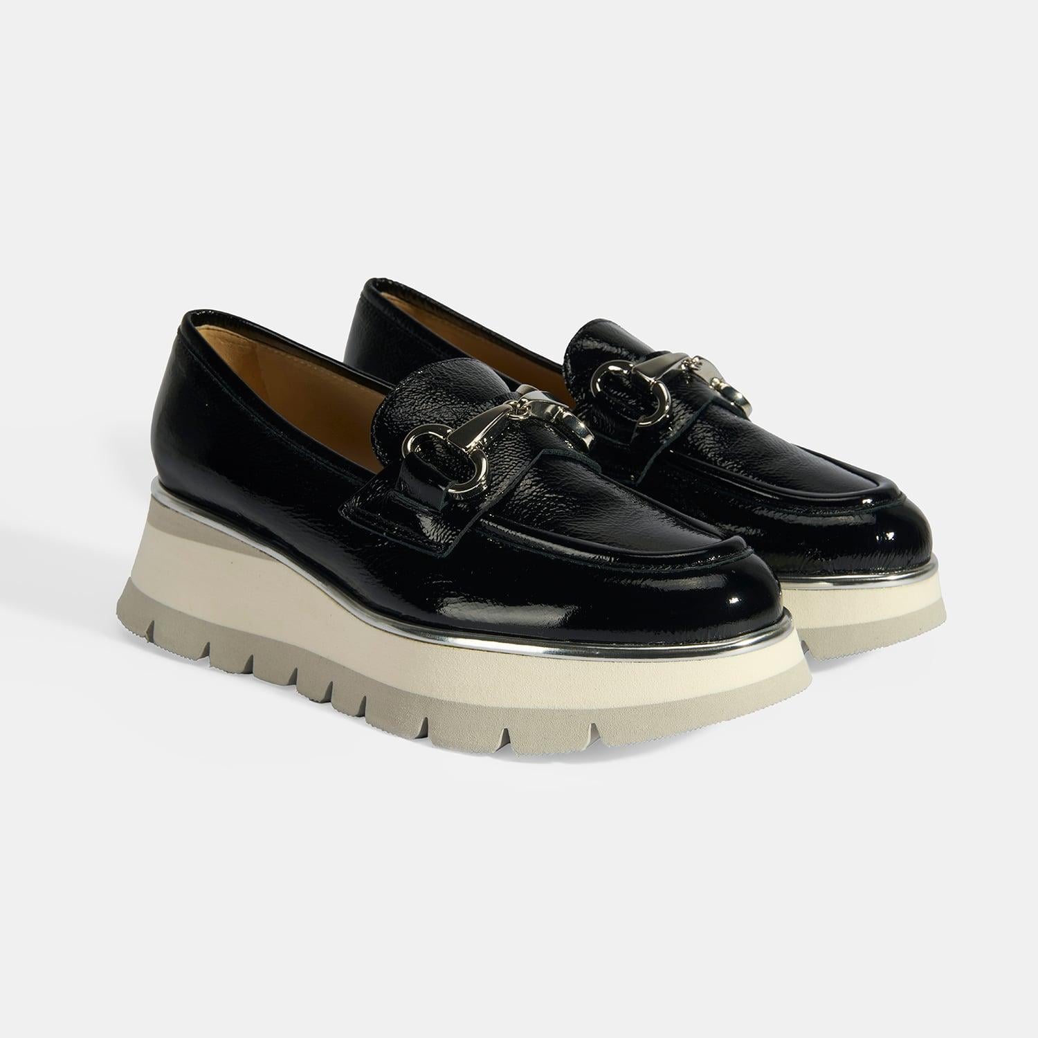 Luca Grossi Kadın Siyah Kalın Topuklu Slip-On Rugan Loafer