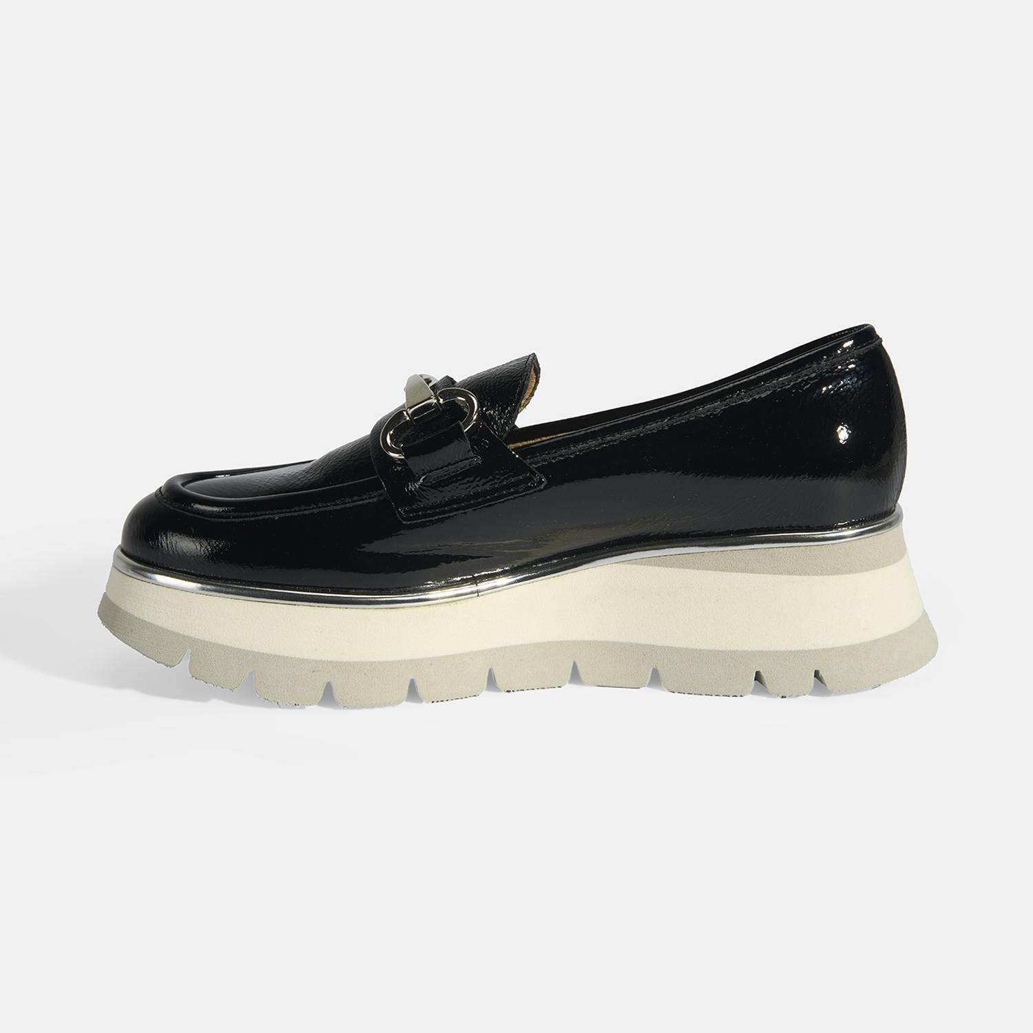 Luca Grossi Kadın Siyah Kalın Topuklu Slip-On Rugan Loafer