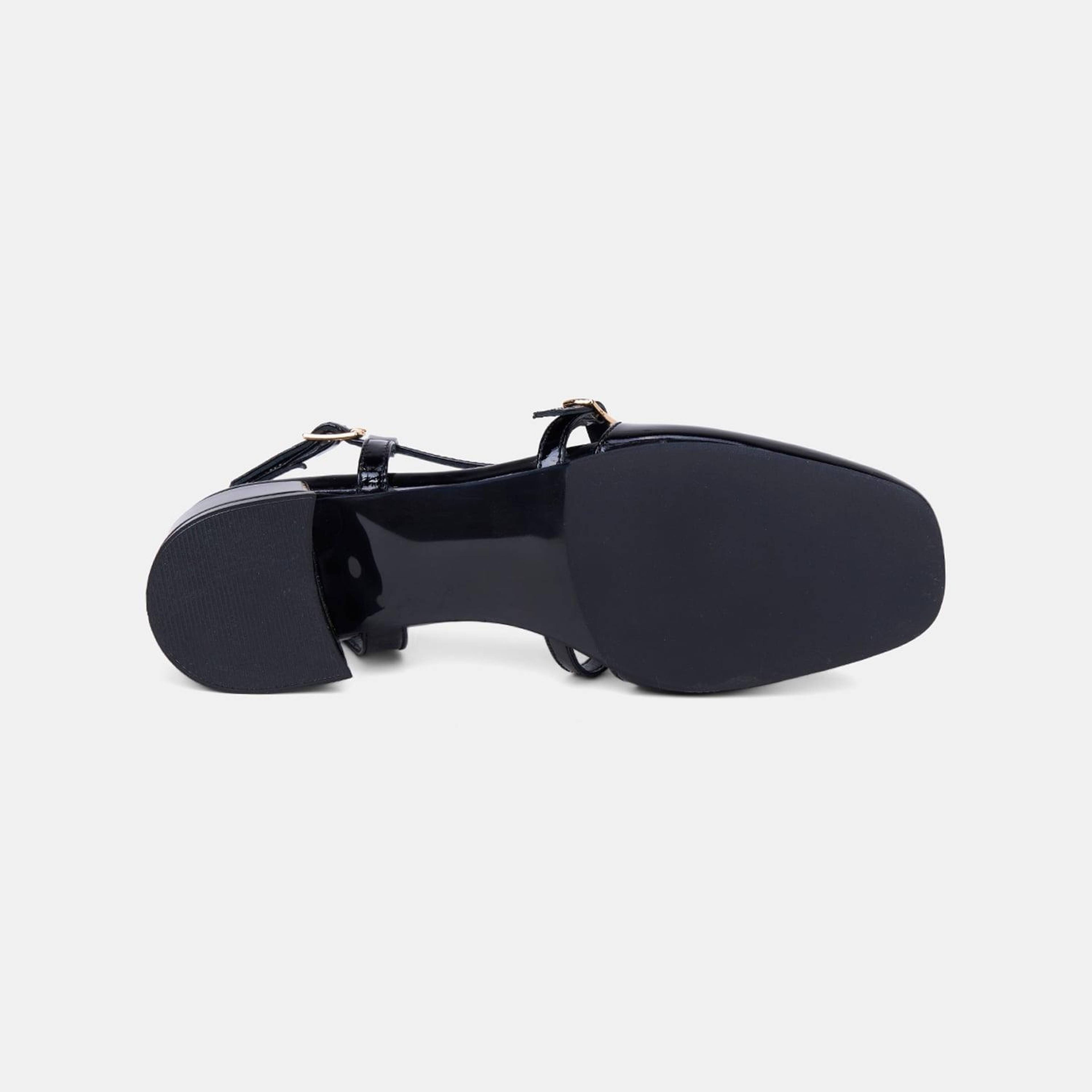 Kadın Siyah İnce Bantlı Slingback Kısa Topuklu Rugan Deri Ayakkabı