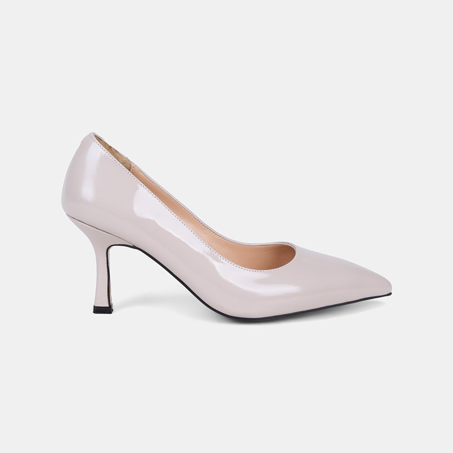 Kadın Bej Sivri Burunlu Klasik Rugan Deri Stiletto