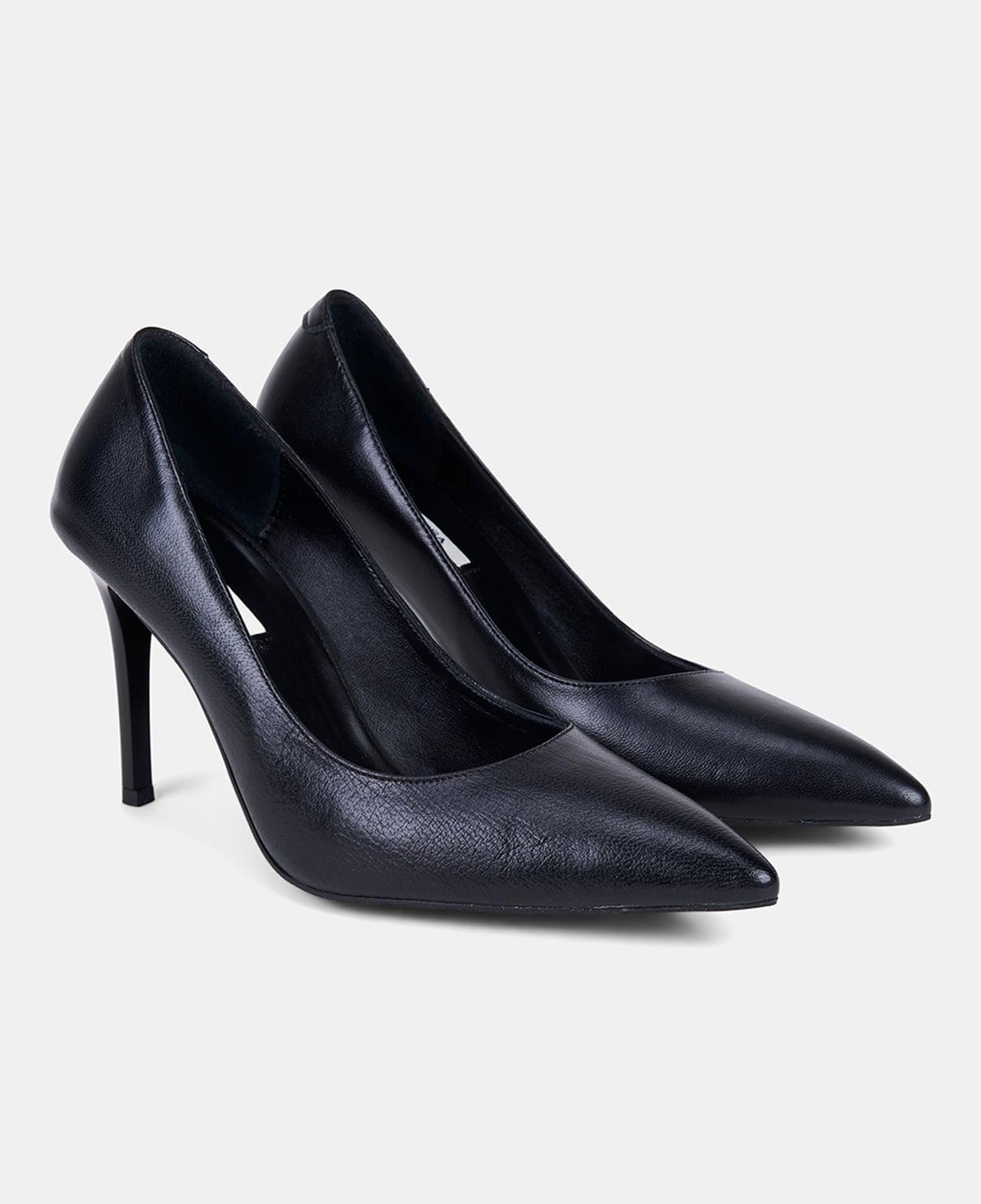 Kadın Siyah Sivri Burunlu Klasik Dokulu Deri Stiletto