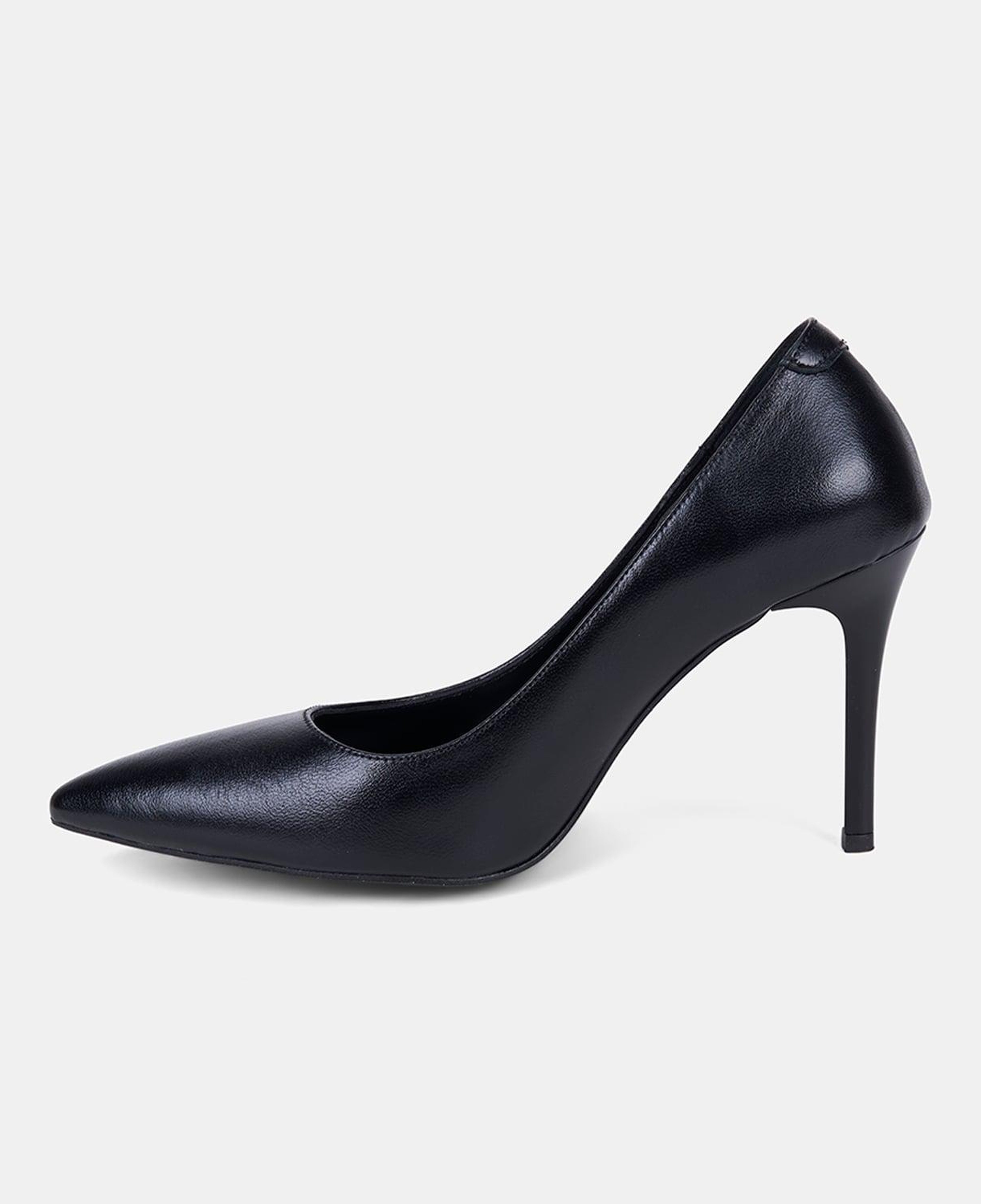 Kadın Siyah Sivri Burunlu Klasik Dokulu Deri Stiletto