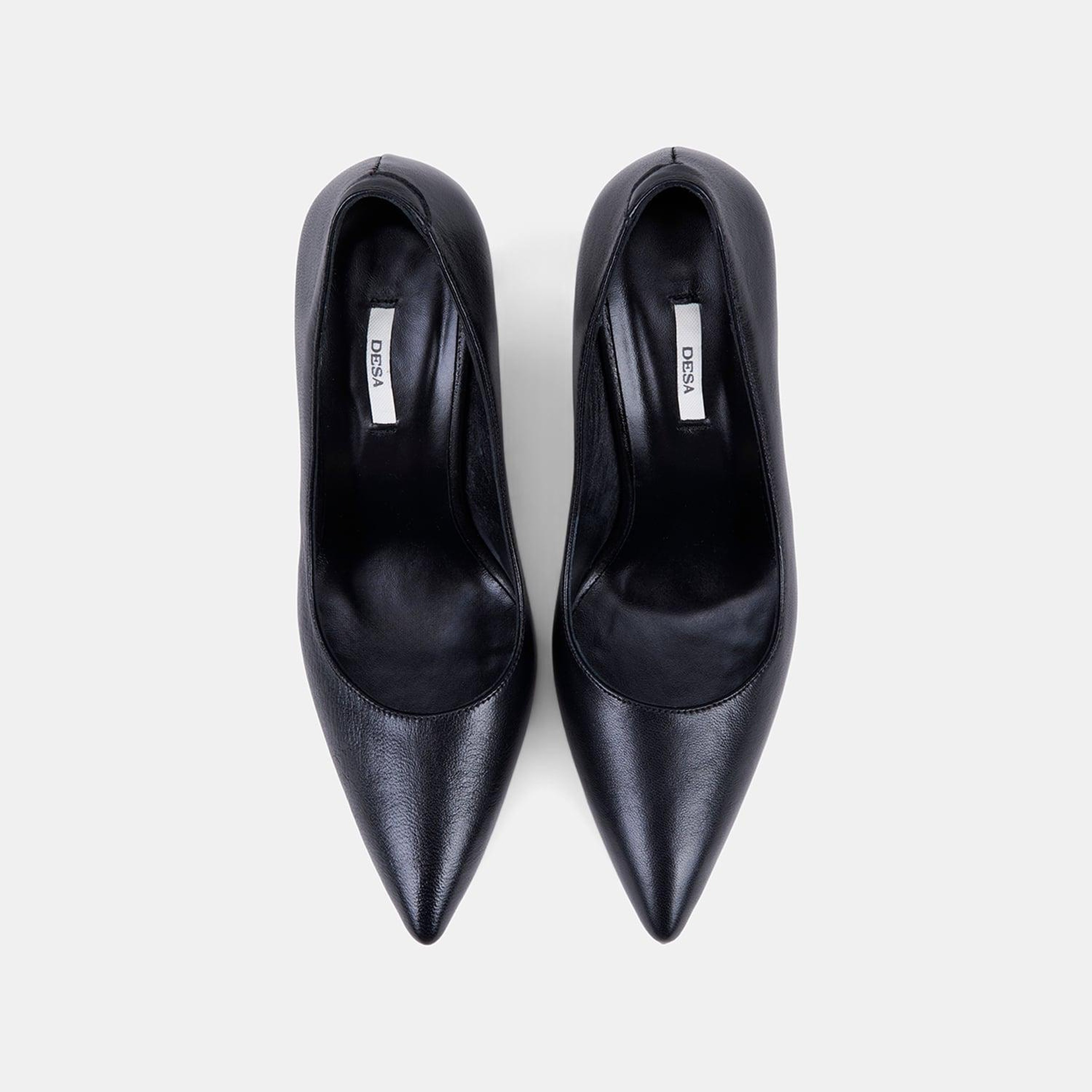 Kadın Siyah Sivri Burunlu Klasik Dokulu Deri Stiletto