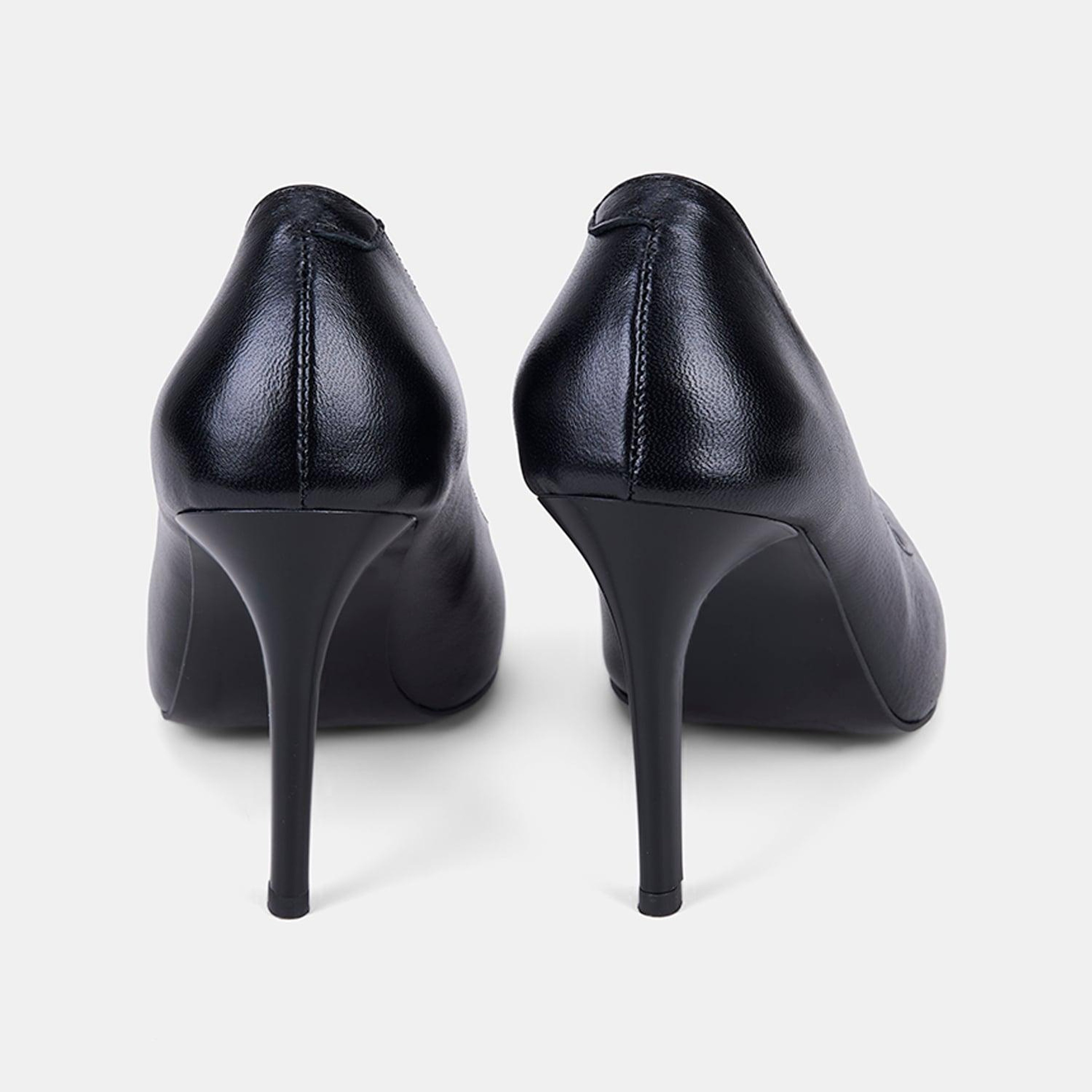 Kadın Siyah Sivri Burunlu Klasik Dokulu Deri Stiletto