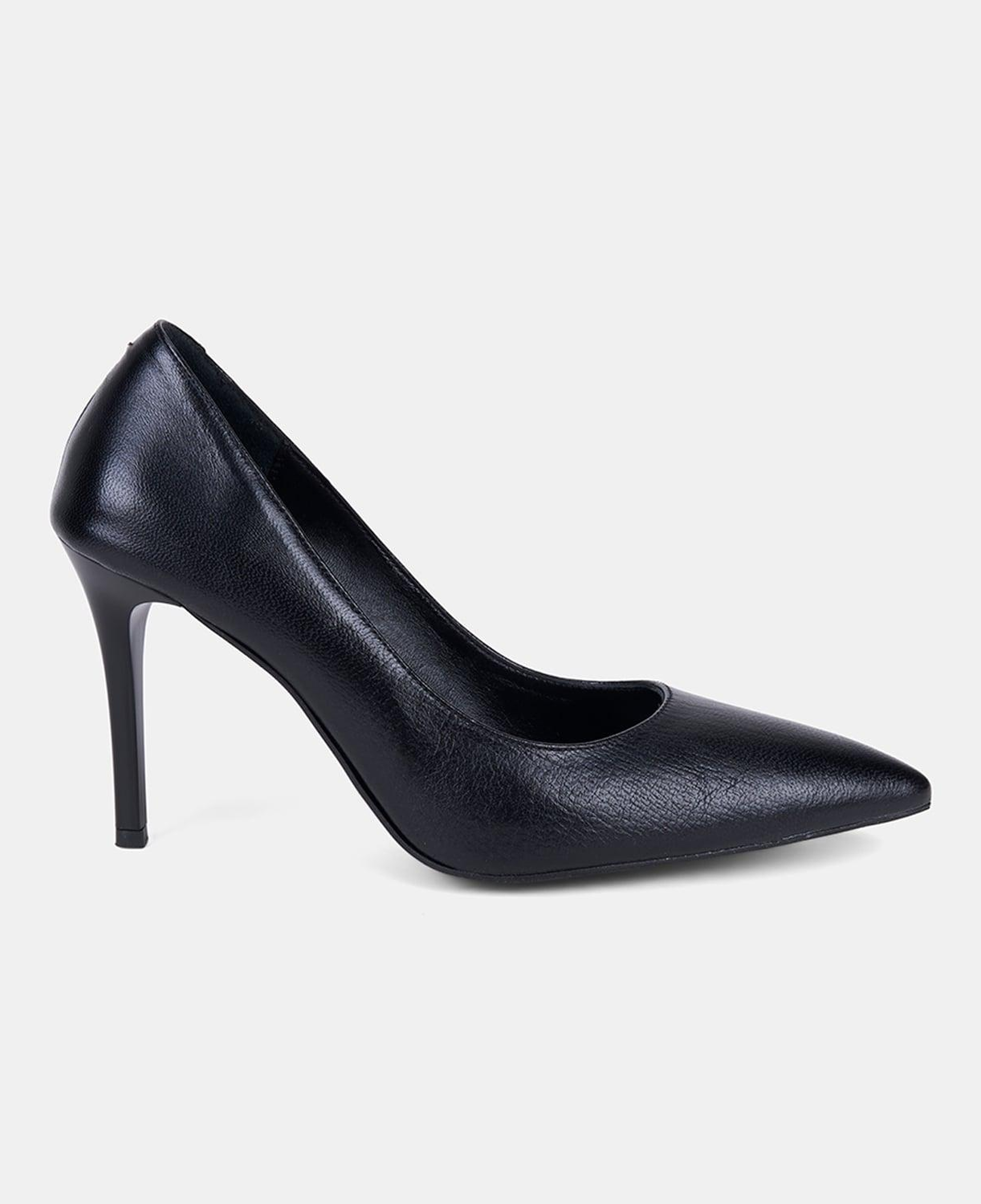 Kadın Siyah Sivri Burunlu Klasik Dokulu Deri Stiletto