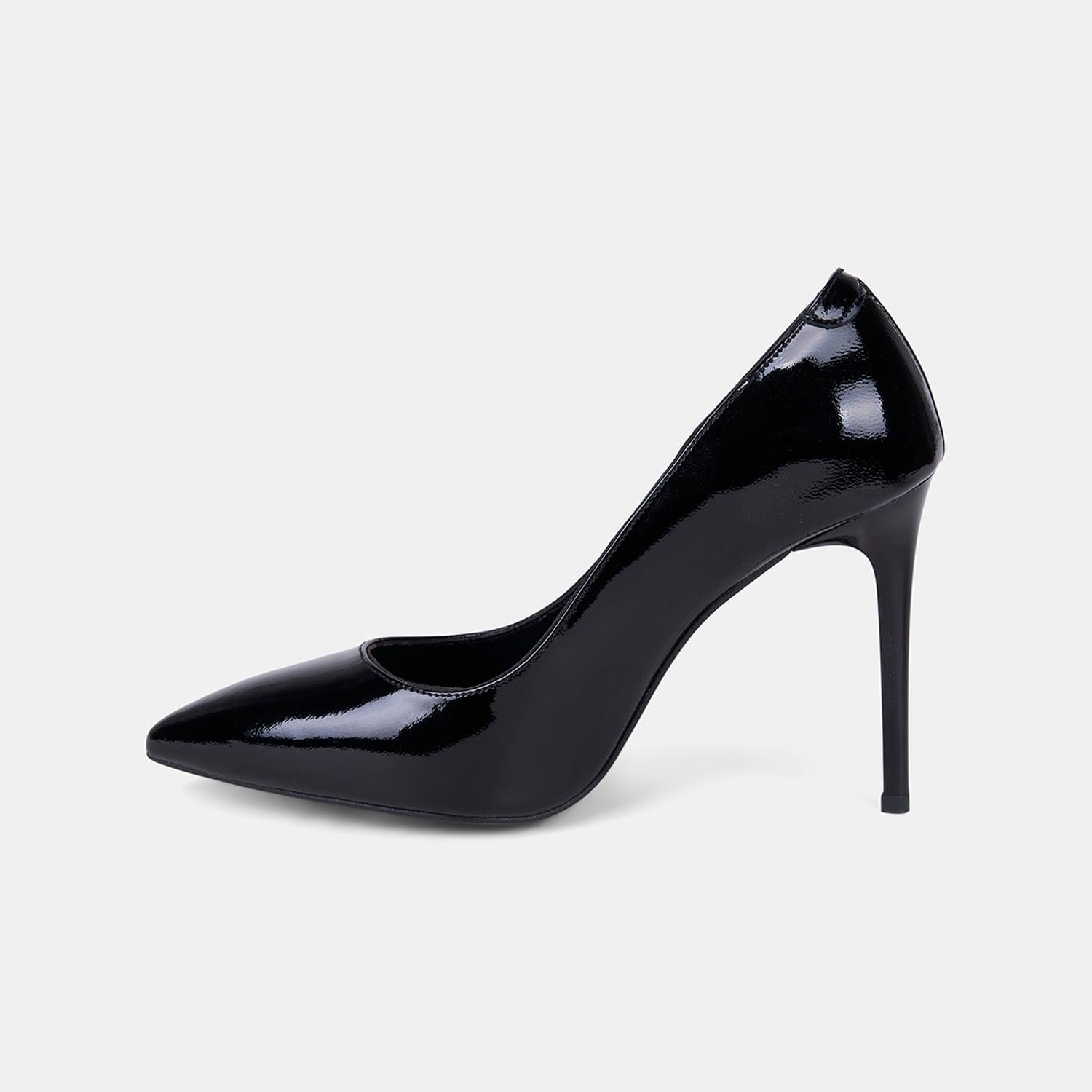 Kadın Siyah Sivri Burunlu Klasik Rugan Deri Stiletto