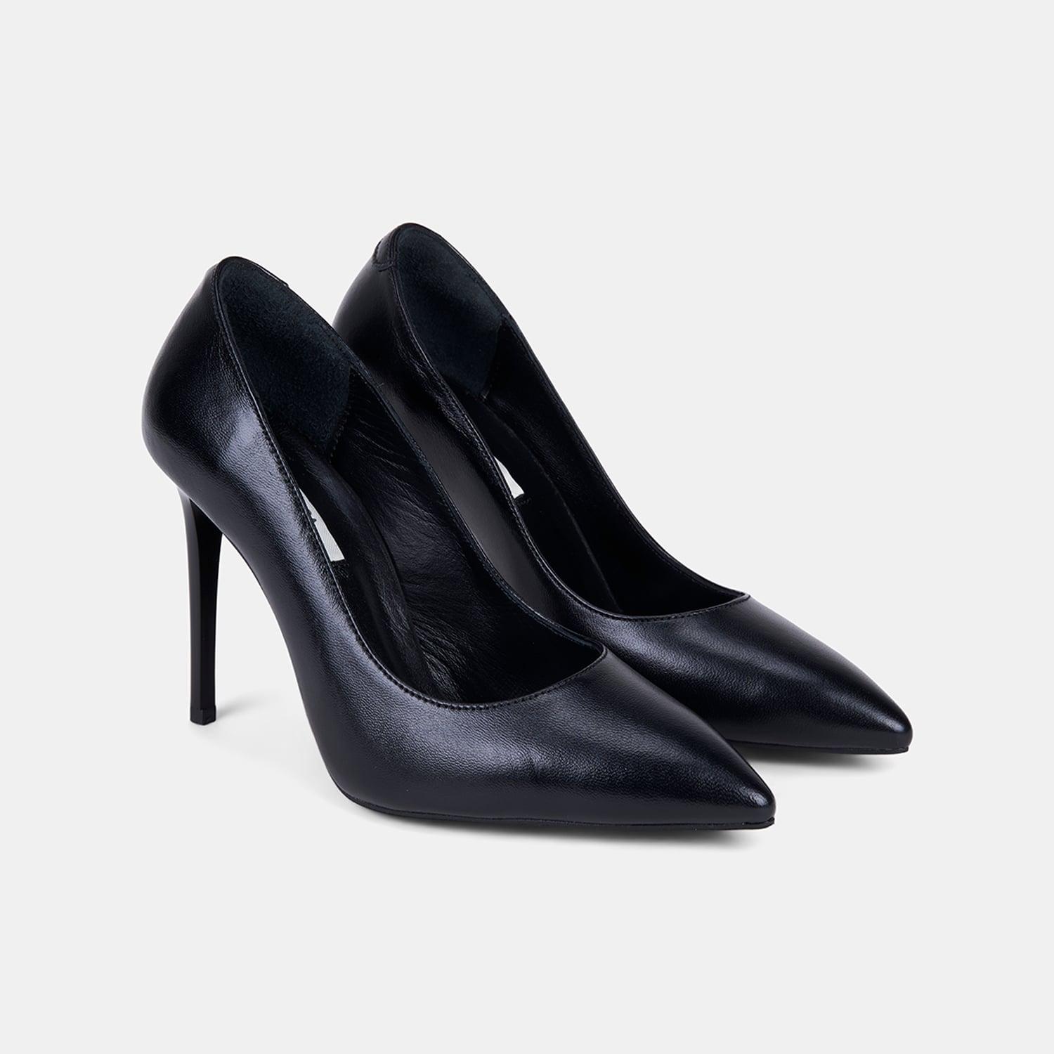 Kadın Siyah Sivri Burunlu Klasik Deri Stiletto