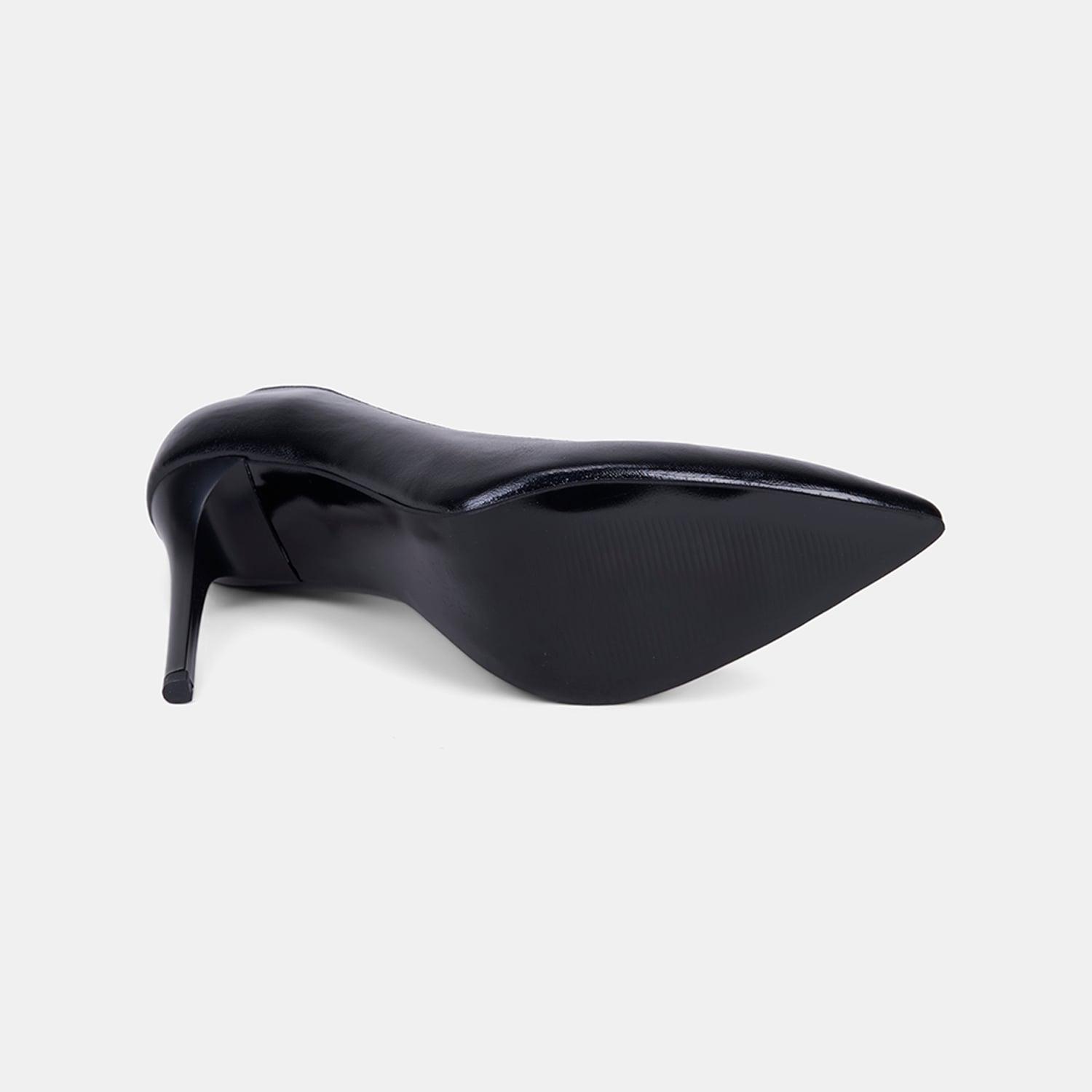 Kadın Siyah Sivri Burunlu Klasik Deri Stiletto