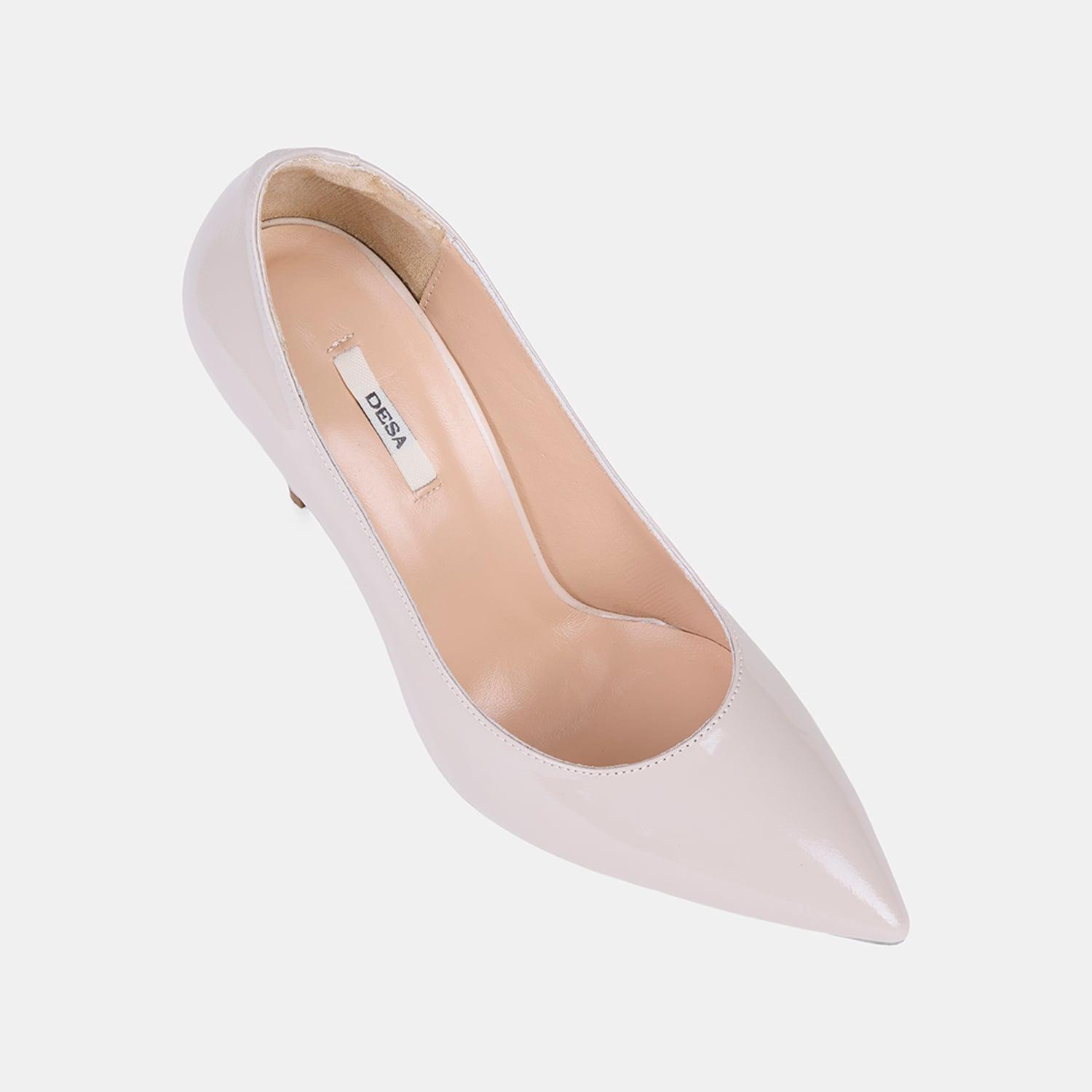 Kadın Bej Sivri Burunlu Klasik Rugan Deri Stiletto