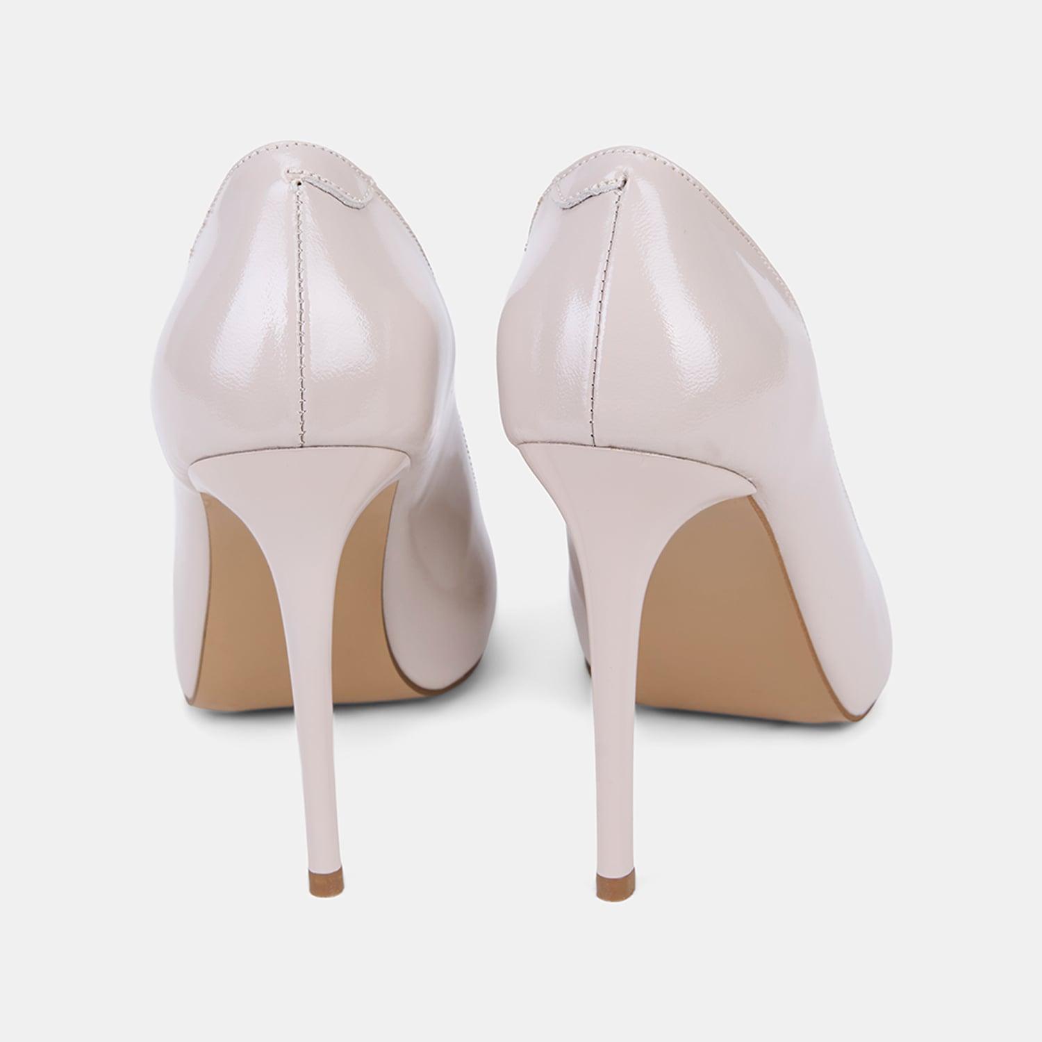 Kadın Bej Sivri Burunlu Klasik Rugan Deri Stiletto