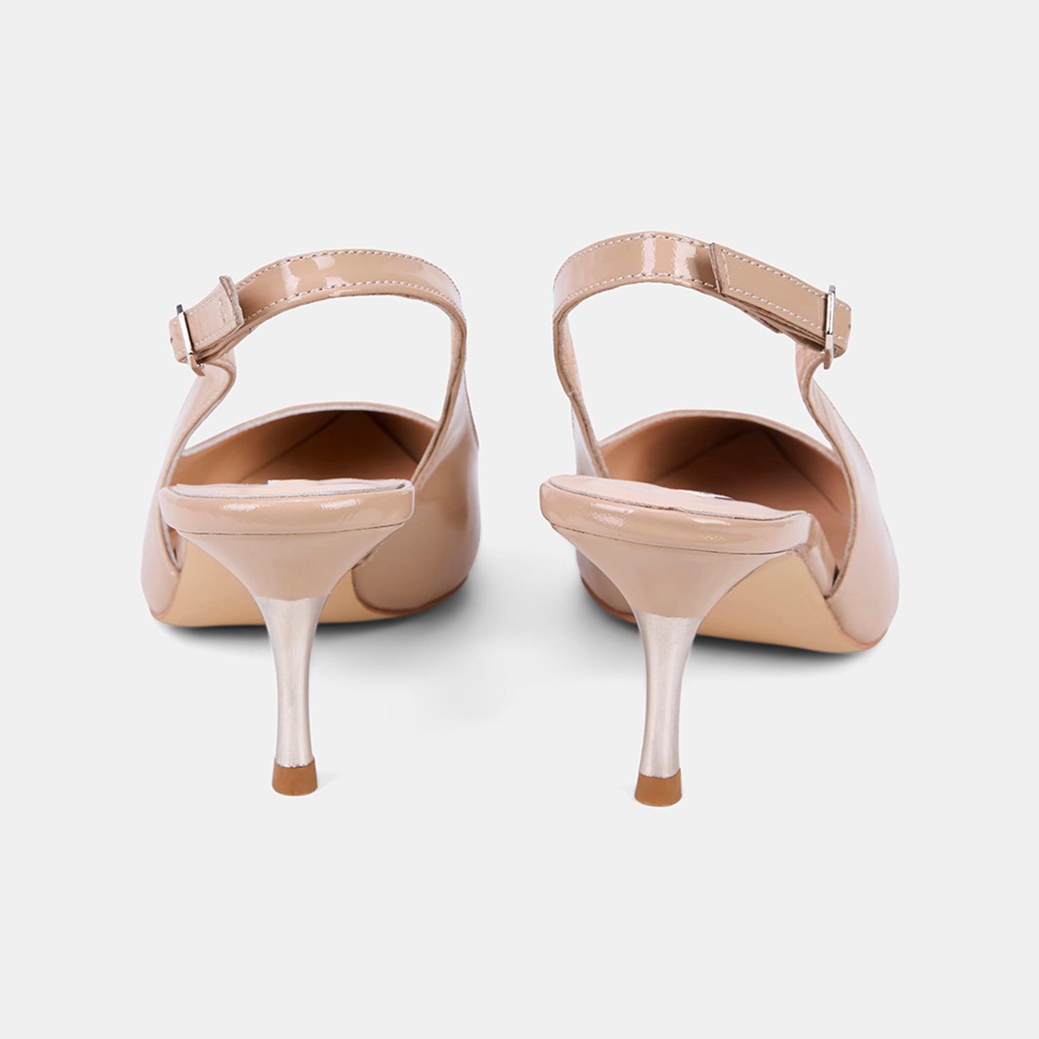 Kadın Ten Slingback Sivri Burunlu Rugan Deri Stiletto