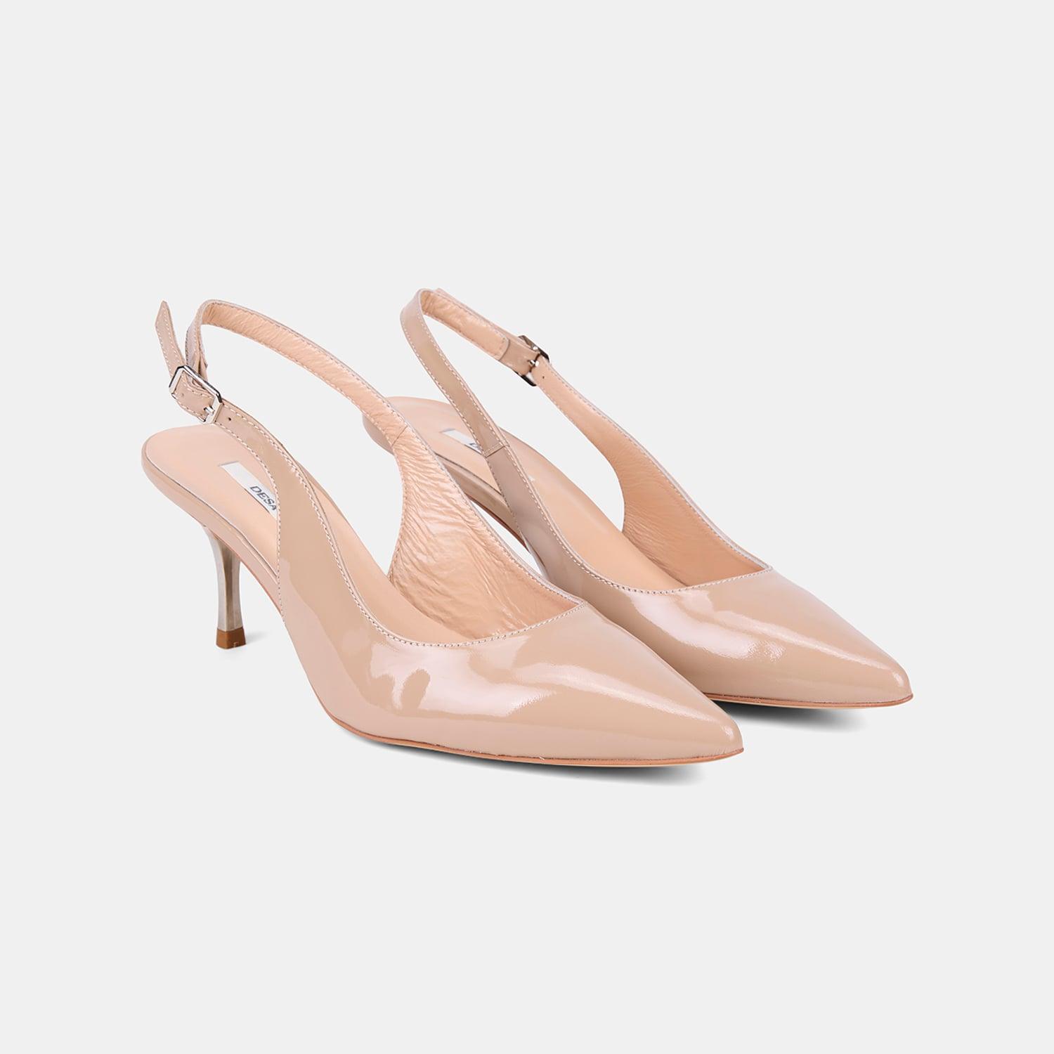 Kadın Ten Slingback Sivri Burunlu Rugan Deri Stiletto
