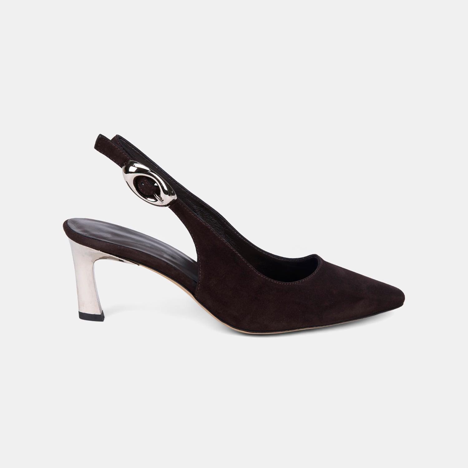 Kadın Acı Kahve Slingback Sivri Burunlu Süet Stiletto
