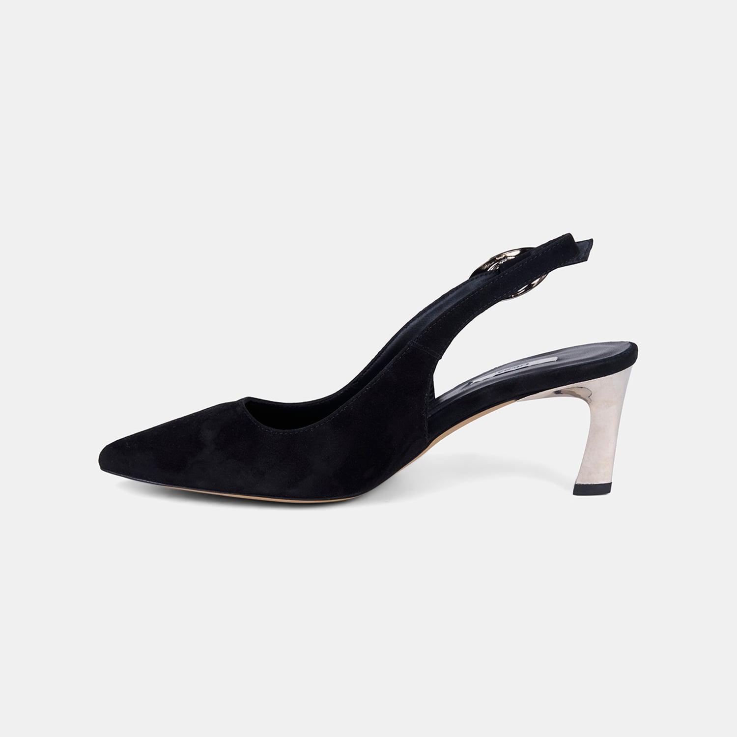 Kadın Siyah Slingback Sivri Burunlu Süet Stiletto