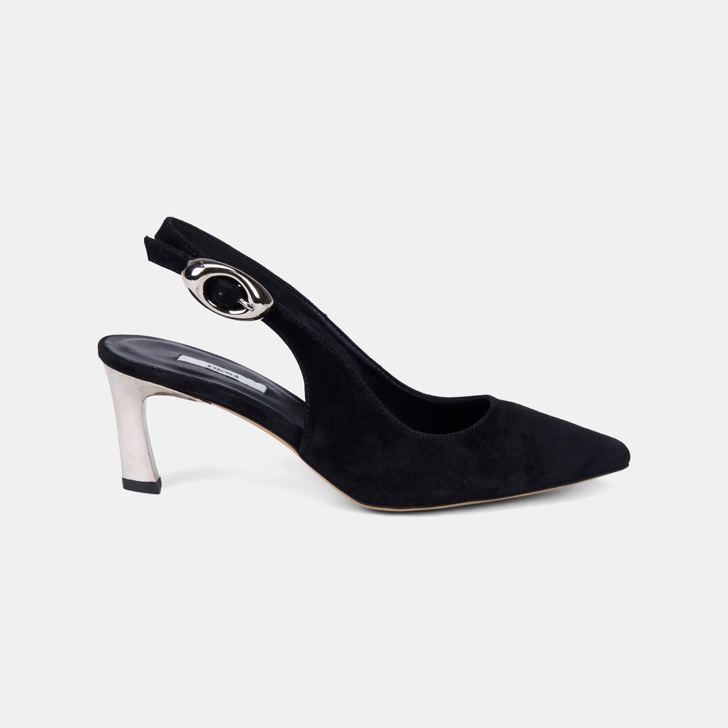 Kadın Siyah Slingback Sivri Burunlu Süet Stiletto