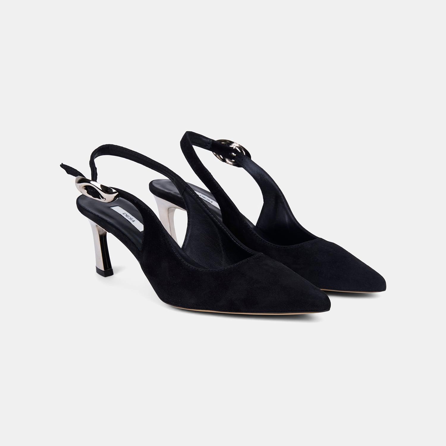Kadın Siyah Slingback Sivri Burunlu Süet Stiletto
