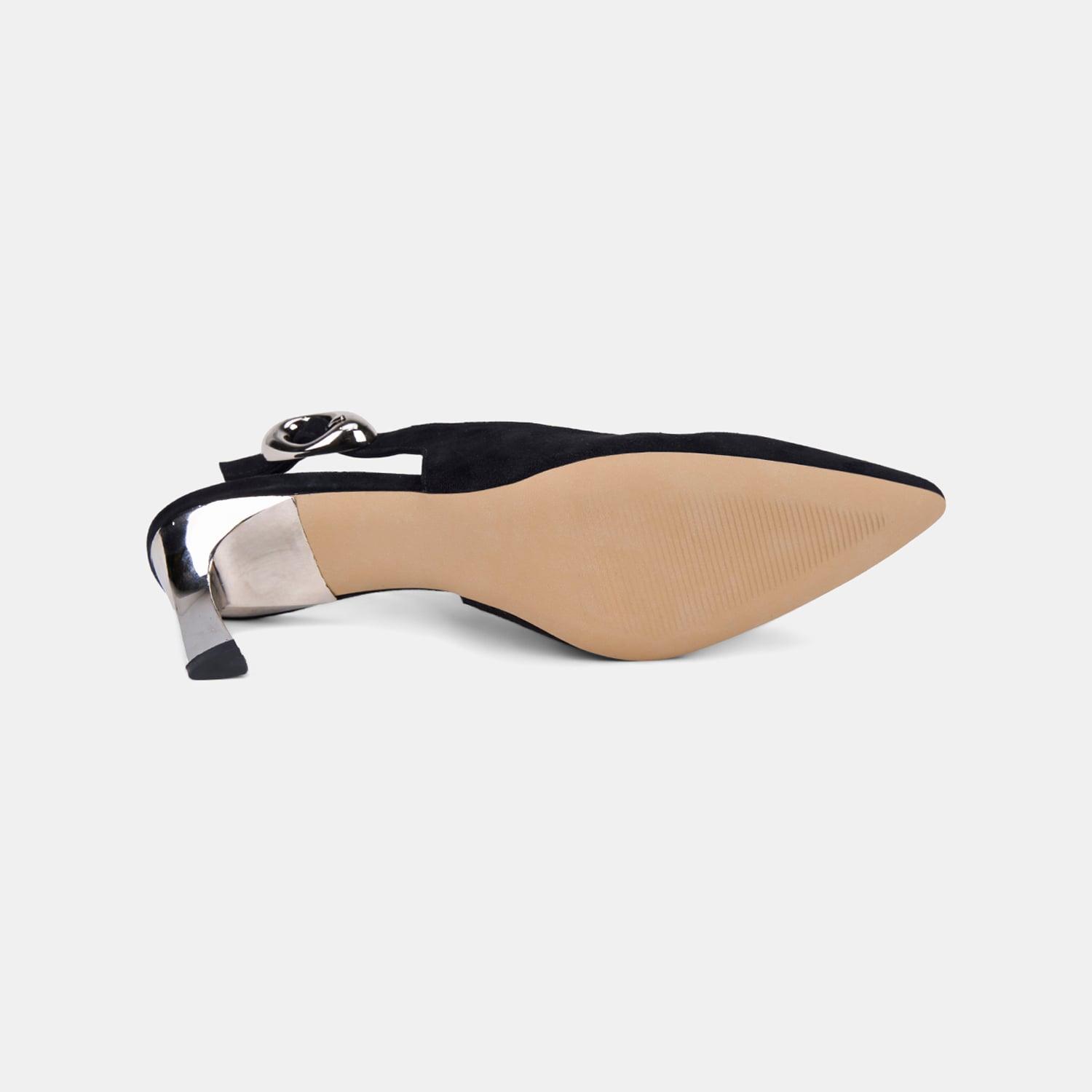 Kadın Siyah Slingback Sivri Burunlu Süet Stiletto