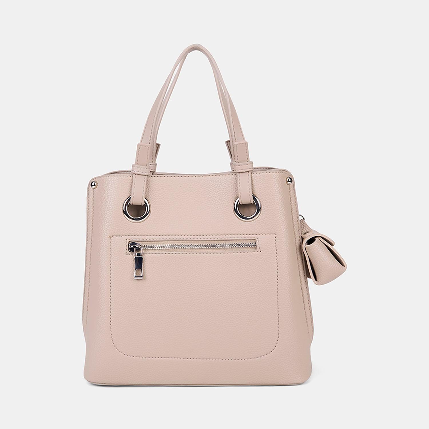 Kadın Bej Mini Charm Aksesuarlı El Çantası