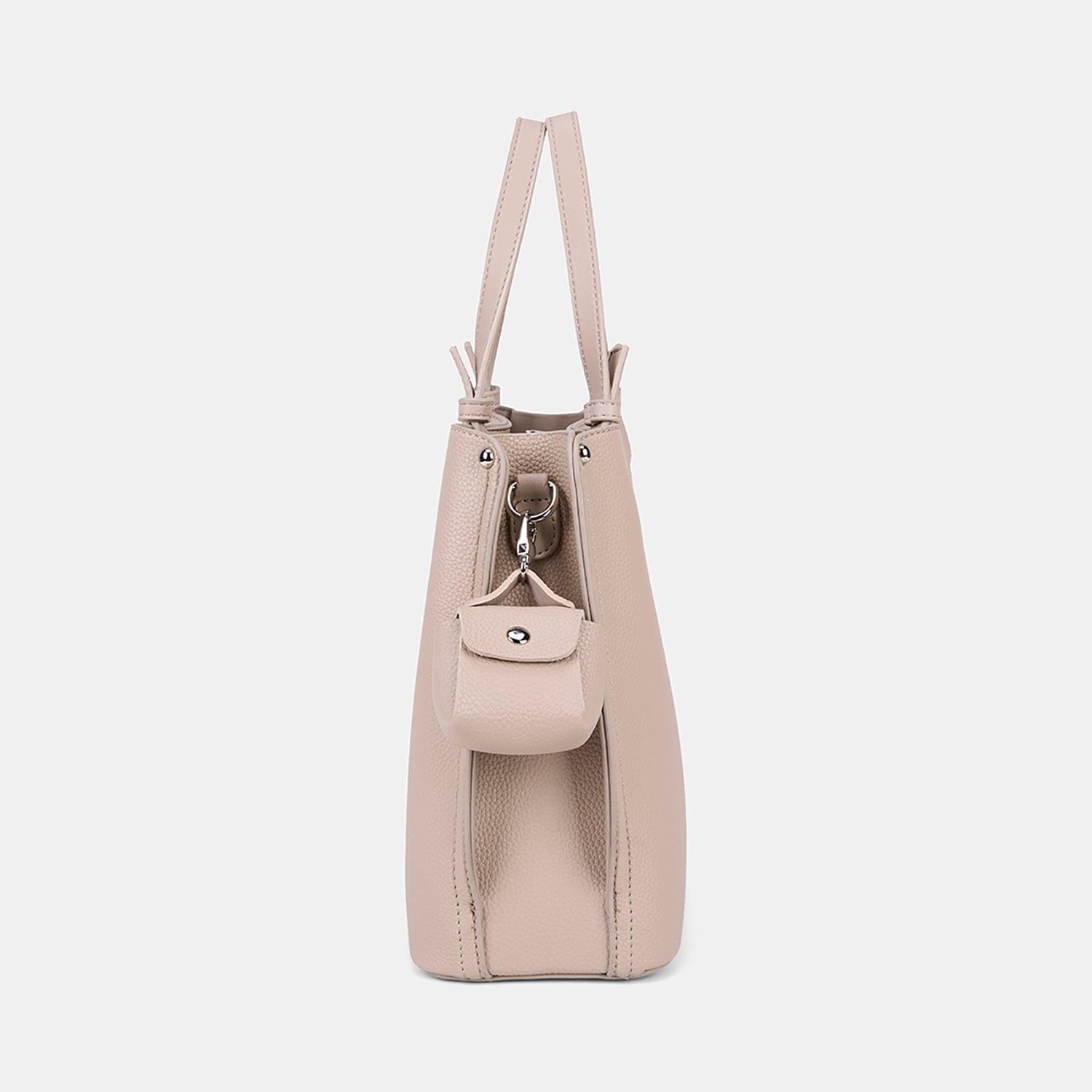 Kadın Bej Mini Charm Aksesuarlı El Çantası