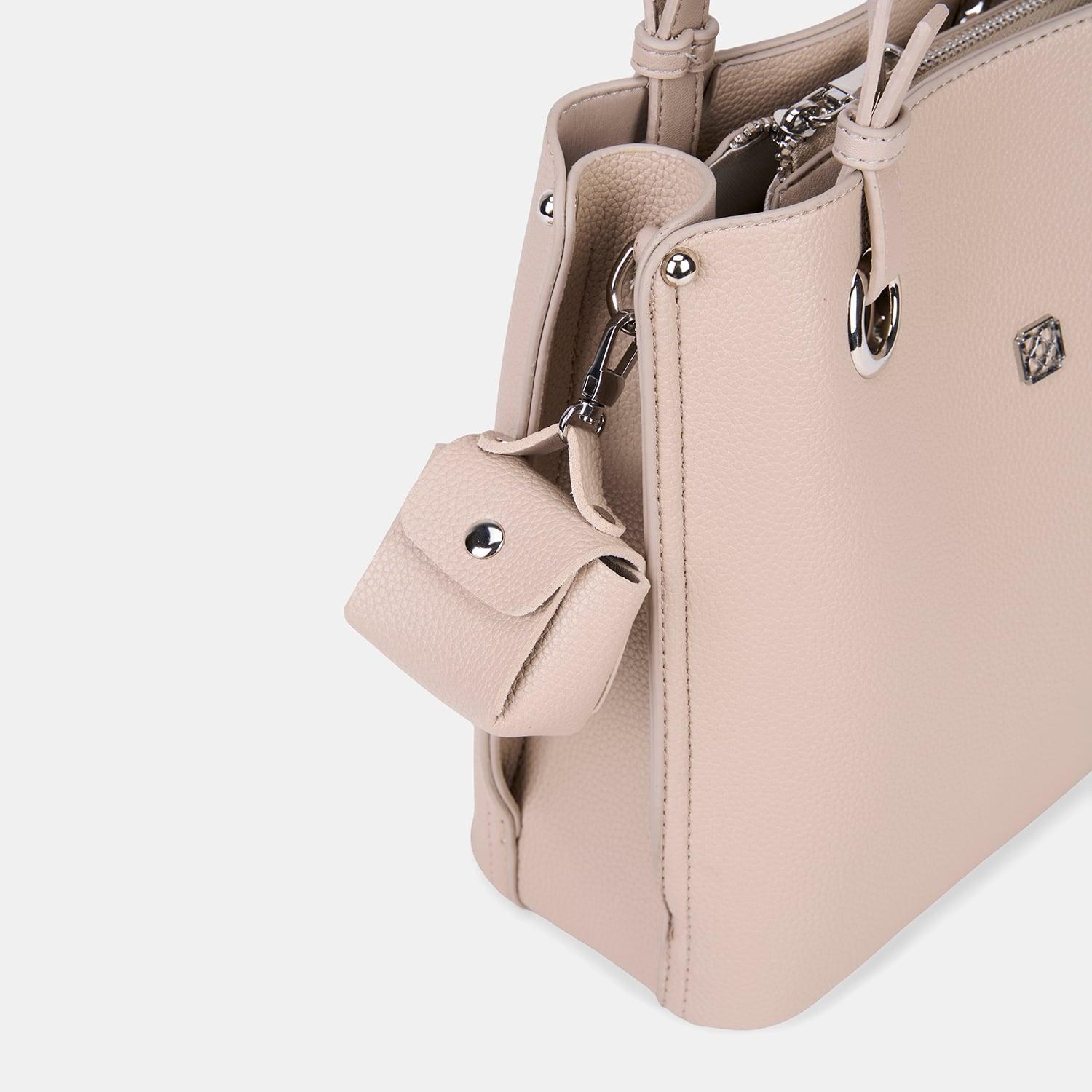 Kadın Bej Mini Charm Aksesuarlı El Çantası