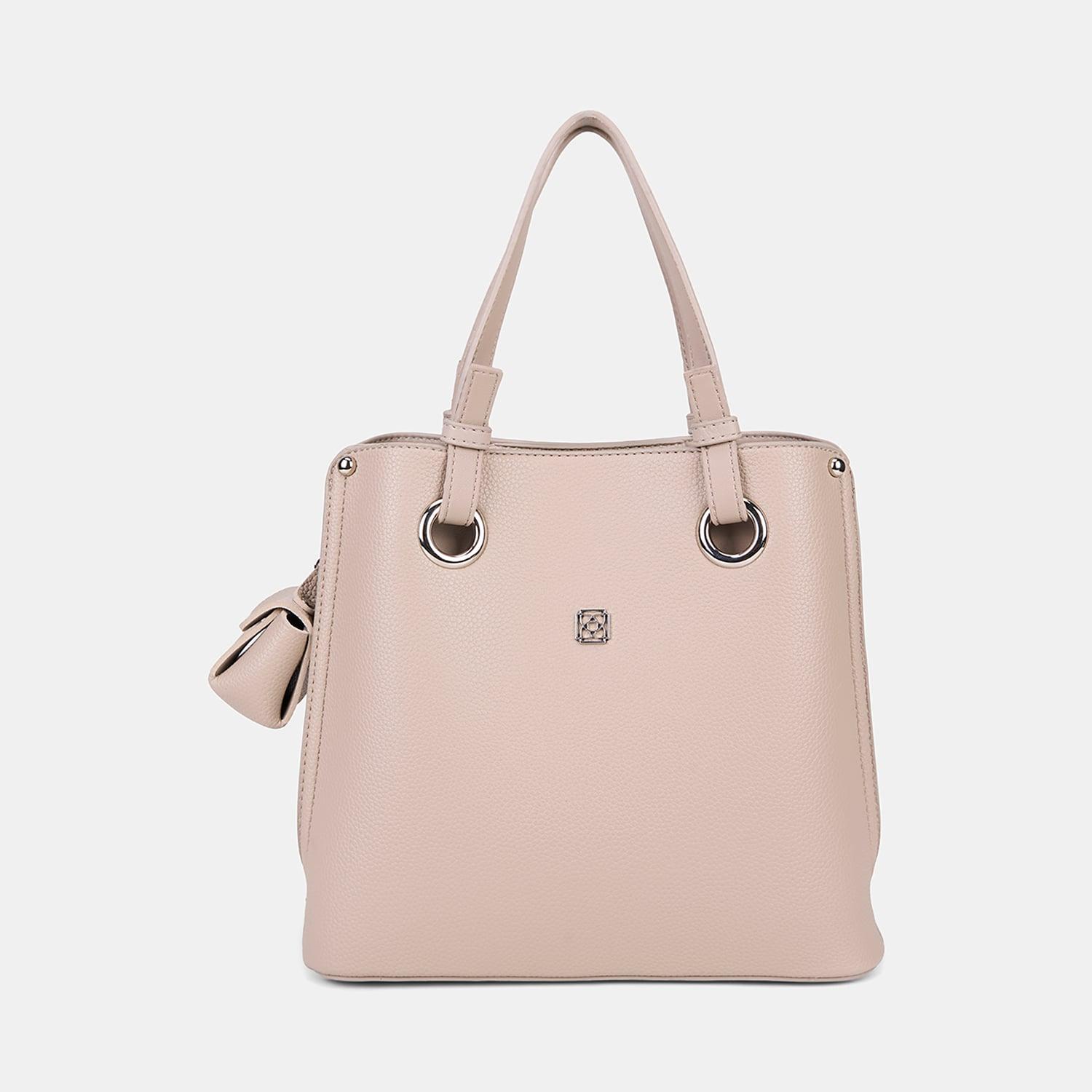 Kadın Bej Mini Charm Aksesuarlı El Çantası