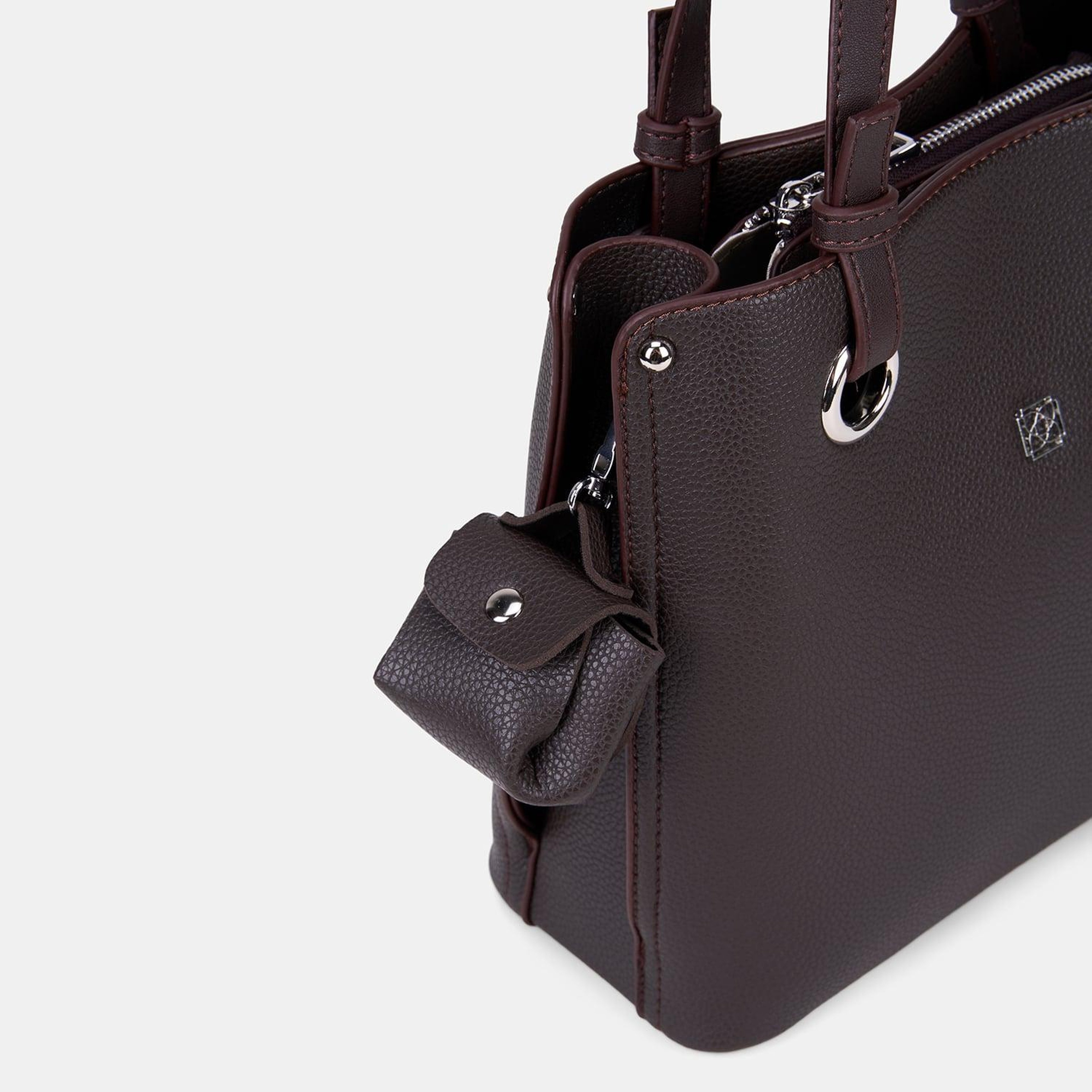 Kadın Acı Kahve Mini Charm Aksesuarlı El Çantası