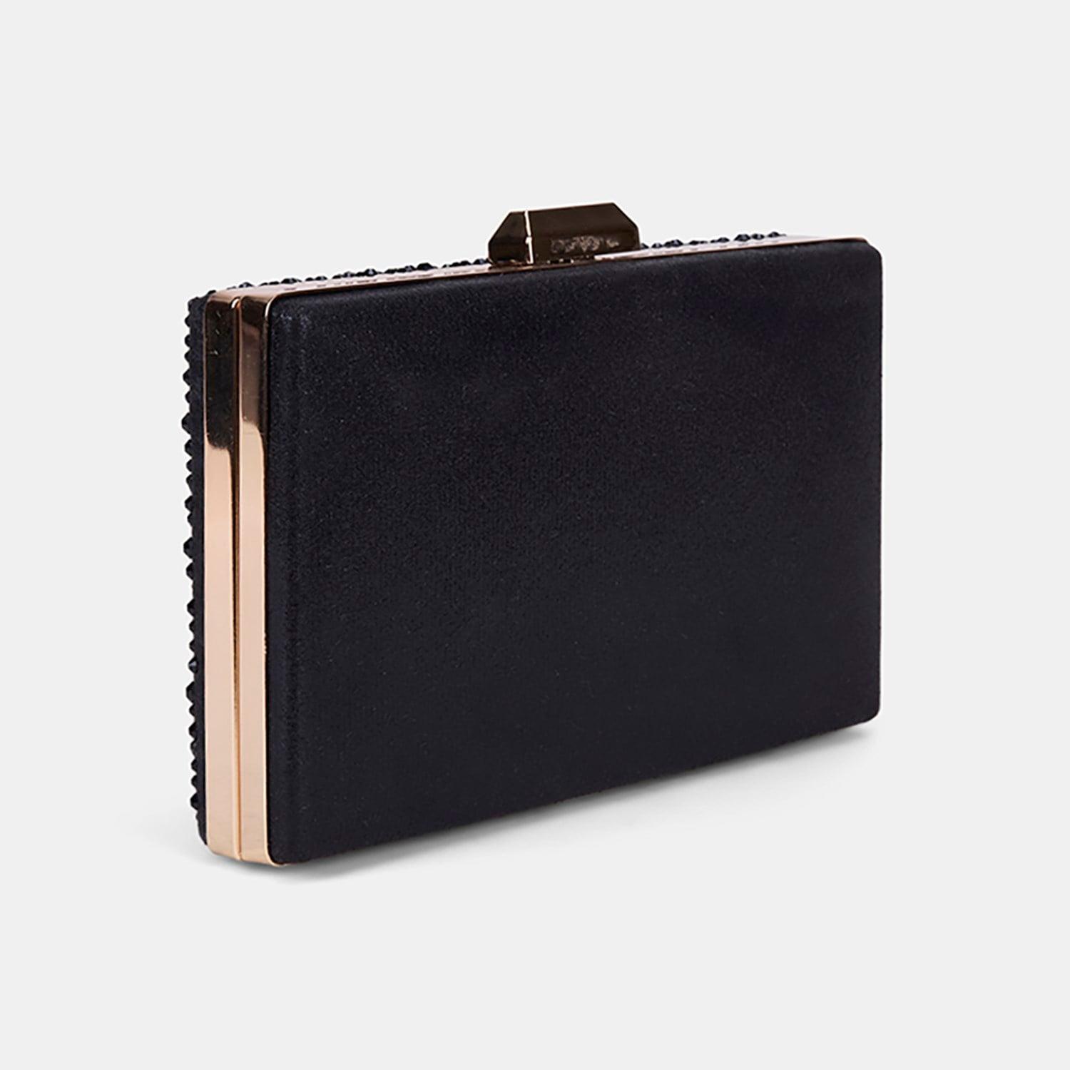 Kadın Siyah Taş İşlemeli Zincir Askılı Abiye Clutch